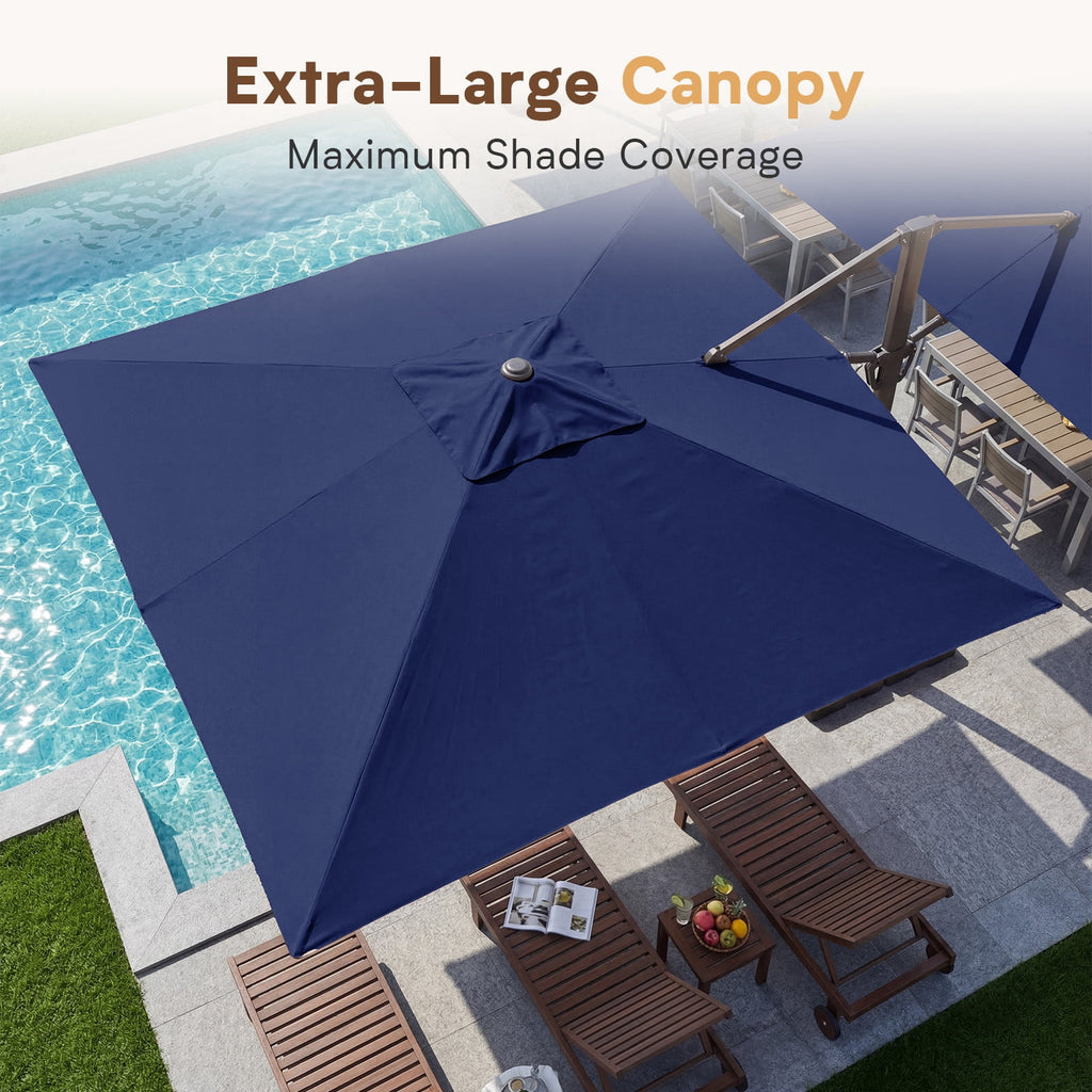 FUNDAZE 10x10ft Double Canopy Cantilever Umbrella, Patio Outdoor with Base & Cover, Waterproof UV Resistant for Garden Poolside Shade, Beige