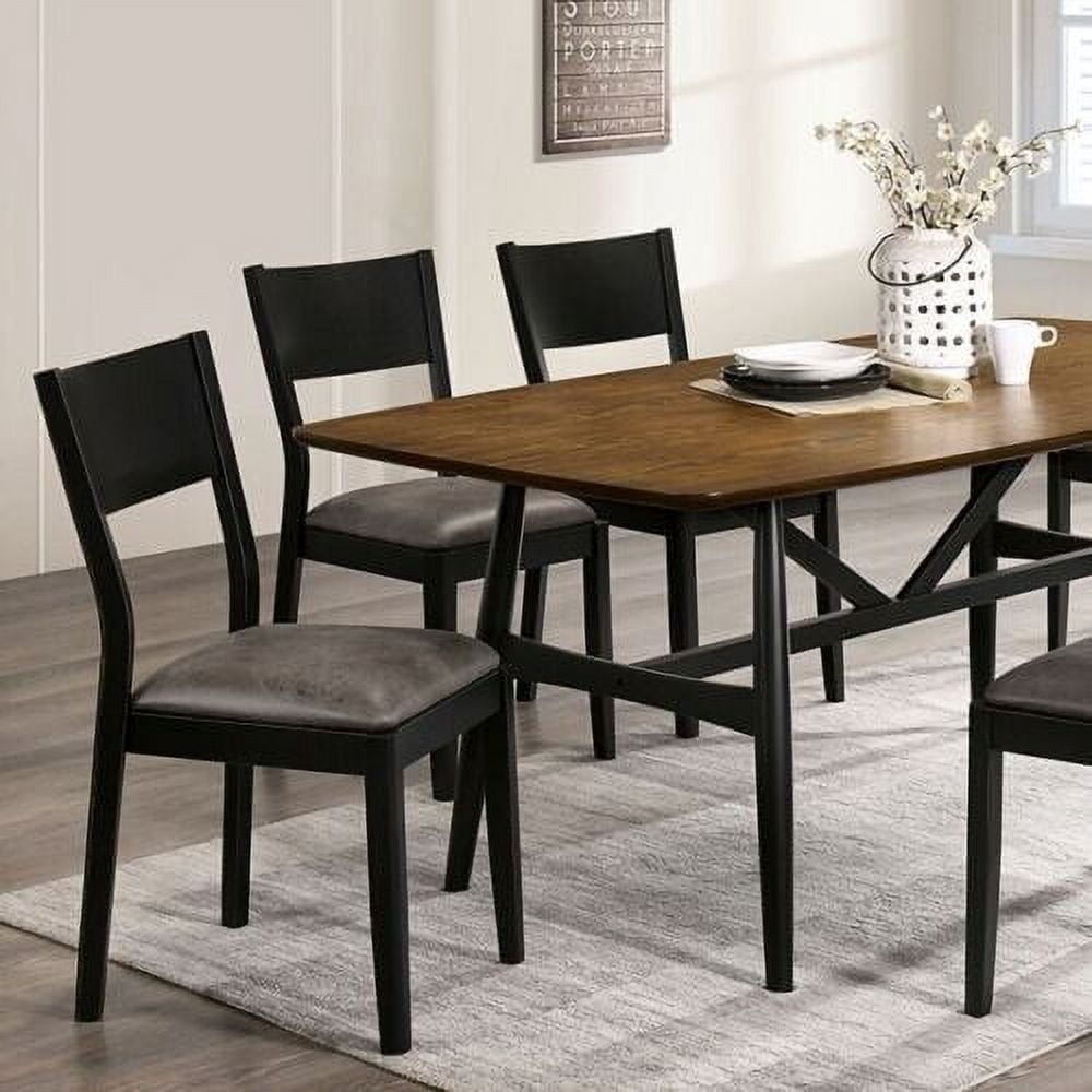 Mid-Century Modern Dining Room 7pc Dining Set Dining Table 6x Side Chairs Leatherette Seat Chair Furniture Antique Oak, Black
