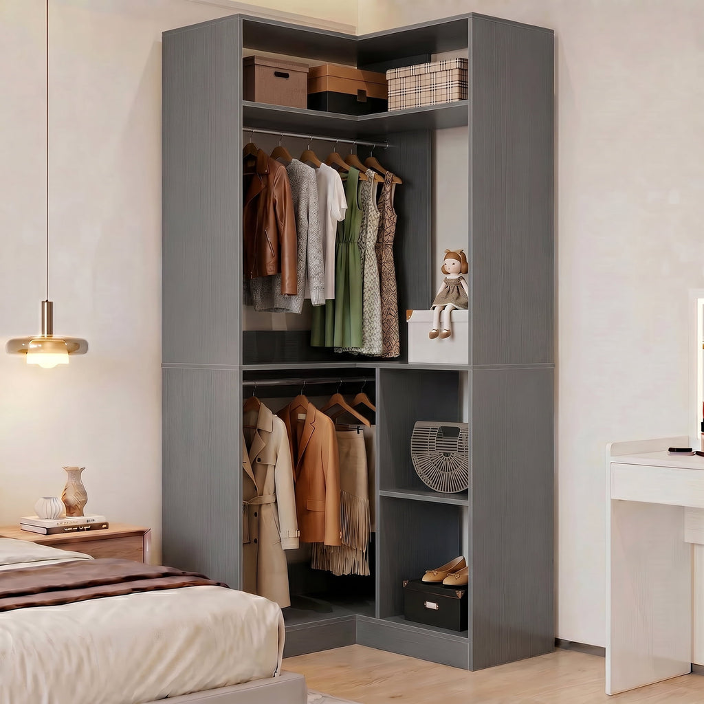 Homieasy 34 W Corner Closet System with Hanging Rods, White