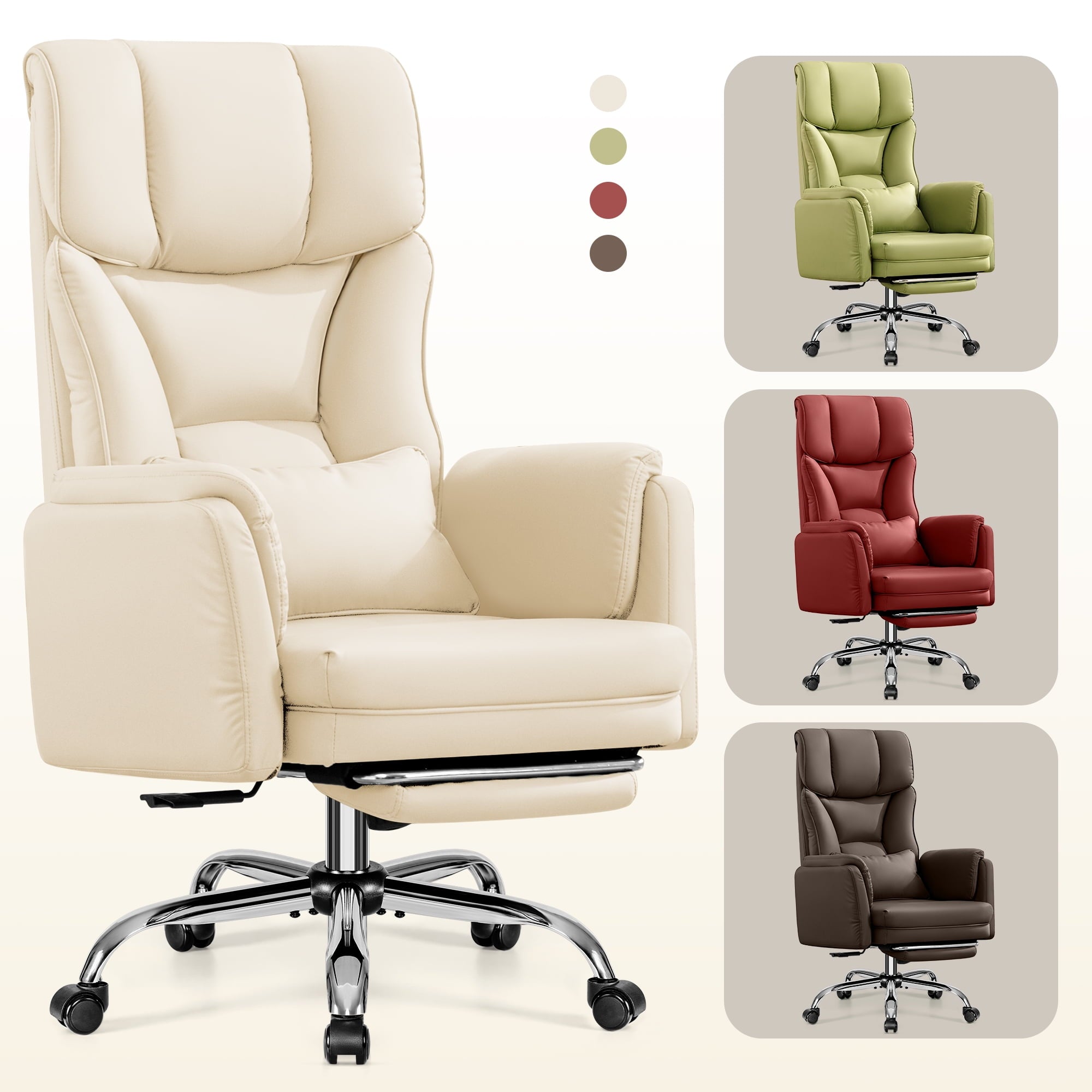 Primy Cross Legged Office Chair with Footrest & Convertible Armrests, 500LBS Capacity Home Desk Chair, Ergonomic Recliner with Lumbar Pillow, Criss Cross Design, Big and Tall Executive Chair