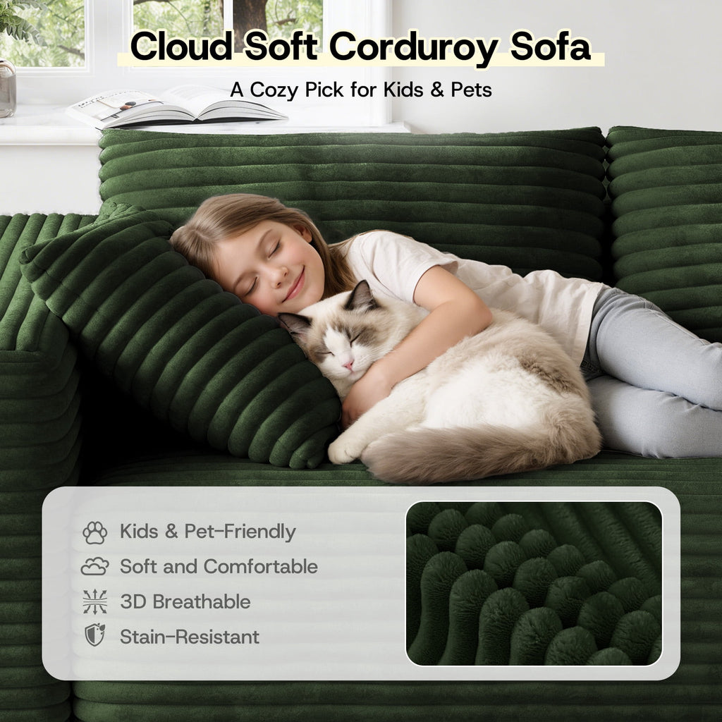 Patbrela 106 Sectional Couch for Living Room, L-Shaped Boneless Cloud Couch Corduroy Modern Sectional Sofa with Deep Seat and Thickened Cushion, No Assembly Required, Black