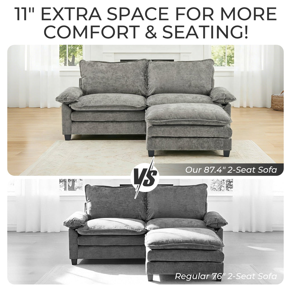 Ktaxon Sectional Sofa L Shaped Couch with Chaise Living Room Sleeper Set, 2 Seats with Chenille and Double Layer Cushions 86 W Beige