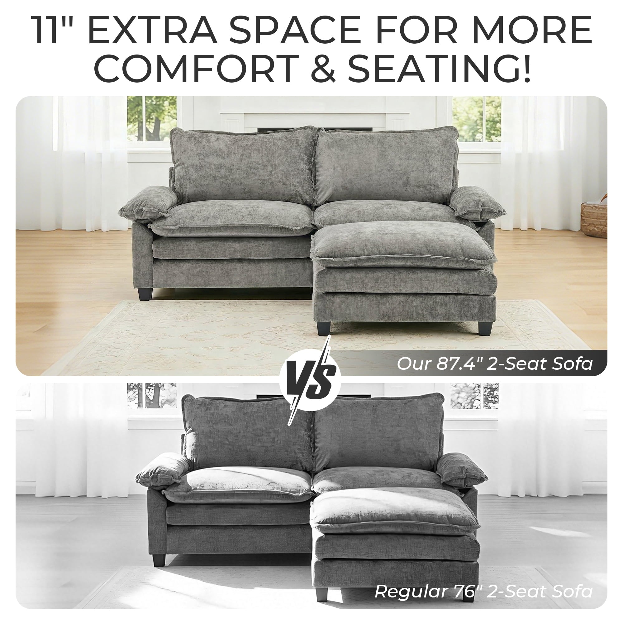 Ktaxon Sectional Sofa L Shaped Couch with Chaise Living Room Sleeper Set, 2 Seats with Chenille and Double Layer Cushions 86 W Beige