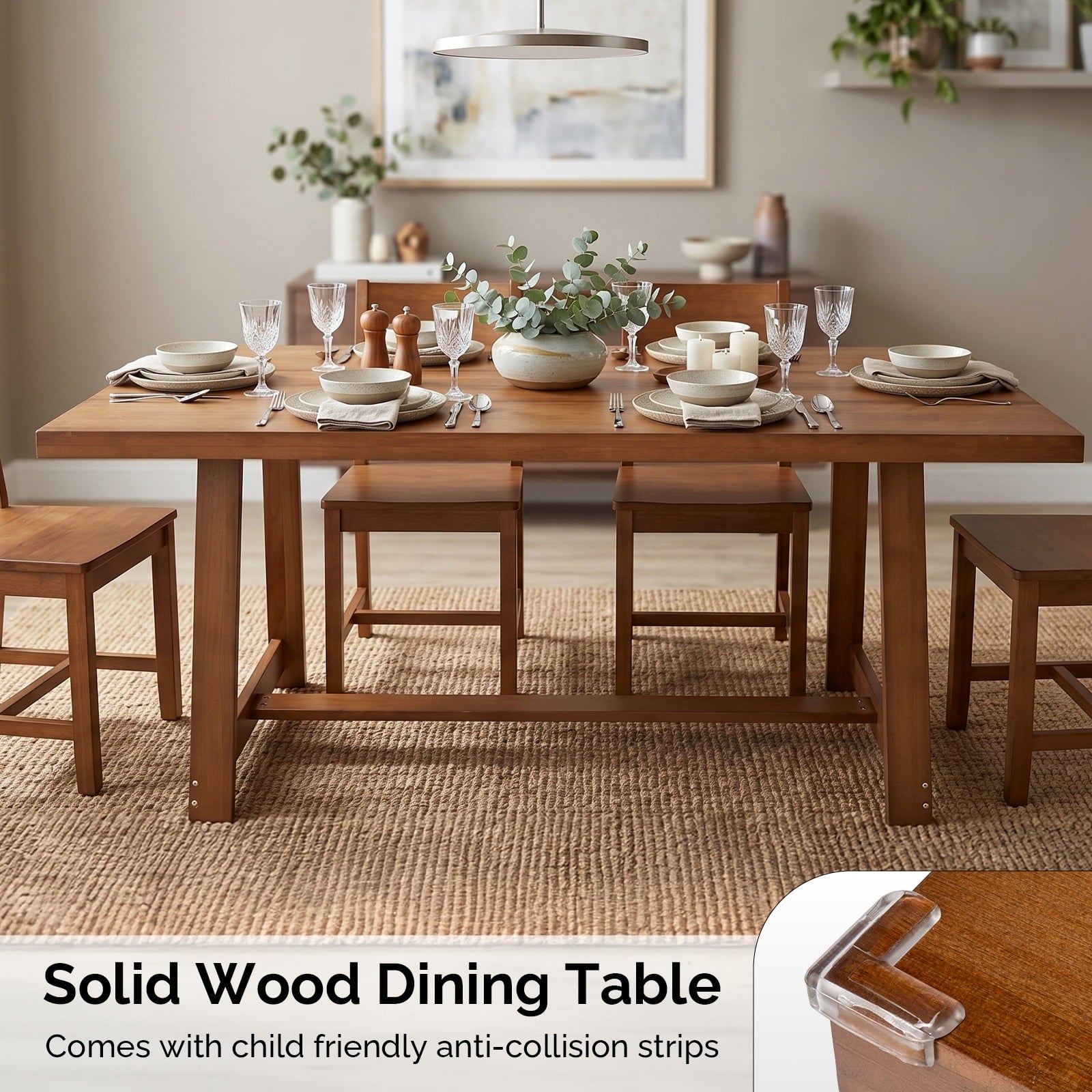 Ktaxon Pine Wood Dining Table for 4, 47.3 Rectangle 4-Person Indoor Farmhouse Kitchen Table Solid Wood Dinner Breakfast Table for Small Space, Apartment Friendly, Black