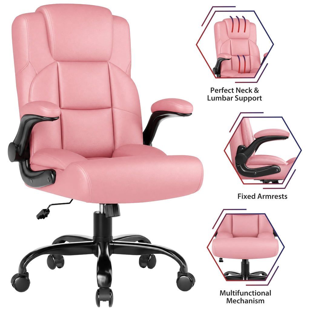JONPONY Leather Office Chair, Big and Tall 500lbs Ergonomic Desk Chairs with Back Support, Executive Leather Chair with Wheels for Home Office, with Adjustable Padded Armrest & Lumbar Support , Black