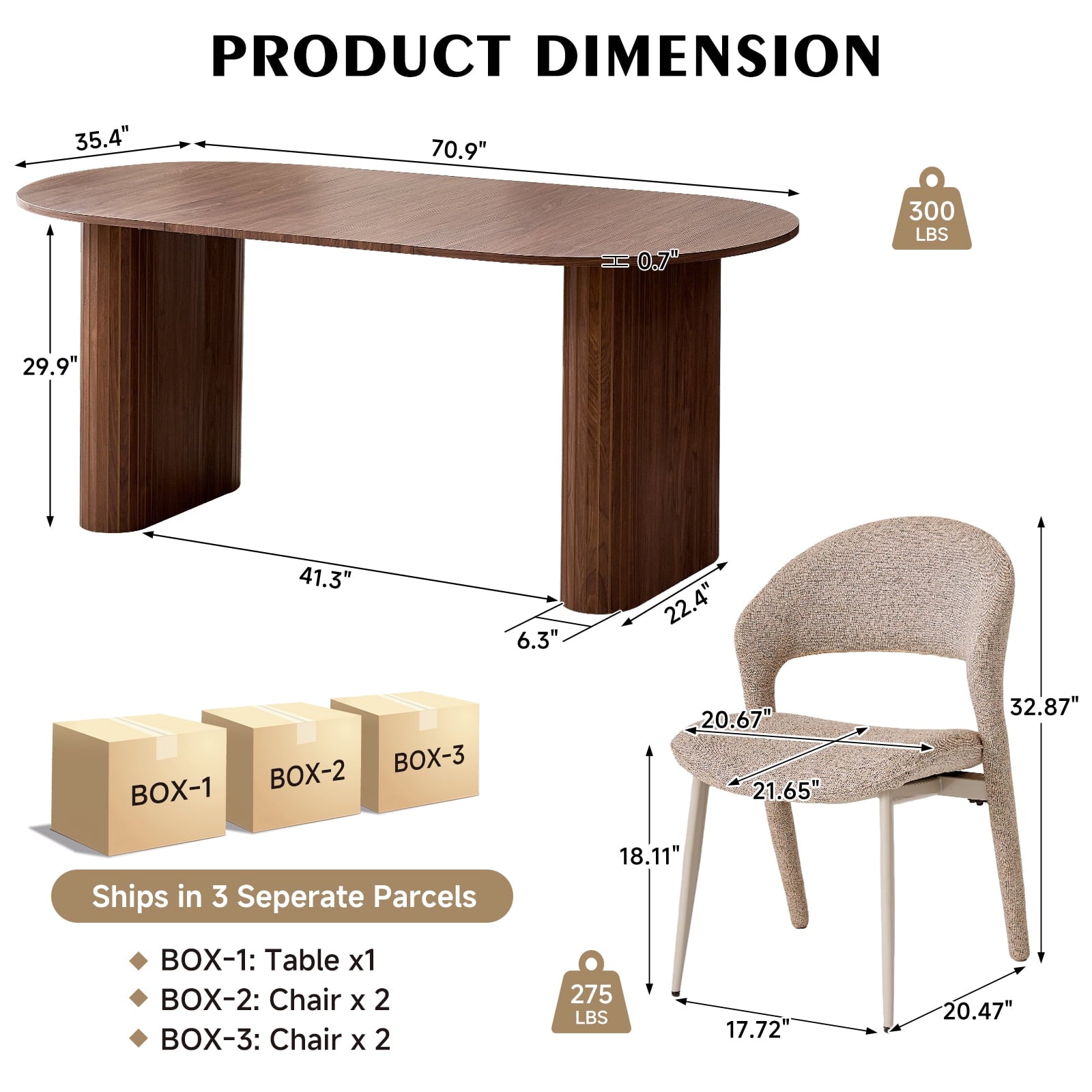 71 Natural Large Dining Table Set for 4 Modern Kitchen Table with Beige Boucle Upholstered Kitchen Chairs Set of 4