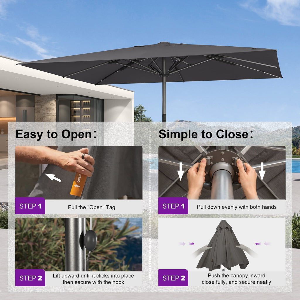 PURPLE LEAF OUTDOOR 16 x 16 FT Extra Large Rectangle Patio Market Table Sun Umbrella Heavy-Duty with Semi-Auto Open Maximum Coverage for Restaurant Hotel Resort Cafe Poolside Beige