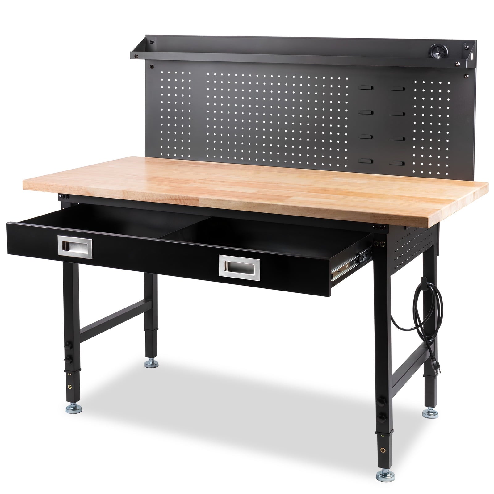 MUWOOD Multifunctional Workbench 60x22 with Pegboard Worktable w/ Power Outlets, LED, Work Bench For Garage max. 1500W Heavy Duty Workbench 2000lbs Weight Capacity