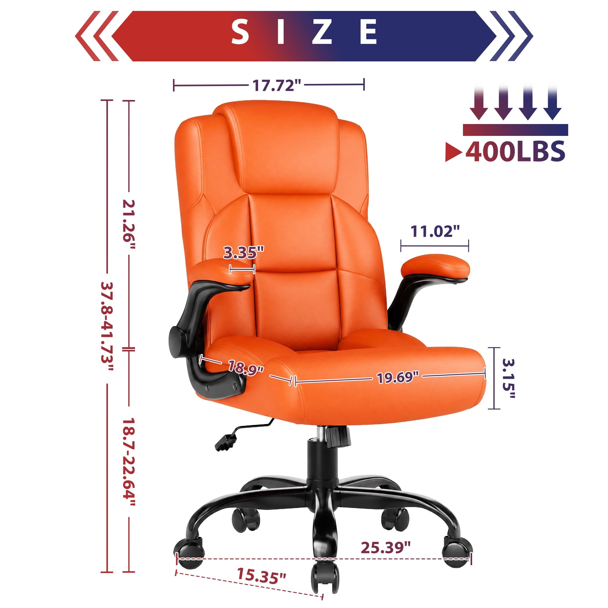JONPONY Leather Office Chair, Big and Tall Office Chair 400LBS Wide Seat Ergonomic Computer Desk Chair High Back Executive Leather Chair Adjustable Task Chair Lumbar Back with 1-Year Warranty, Black