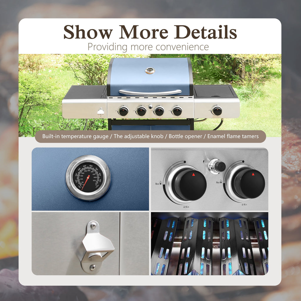 Alpha Joy 4-Burner Propane Gas Grill and Griddle Combo with Side Burner in Black