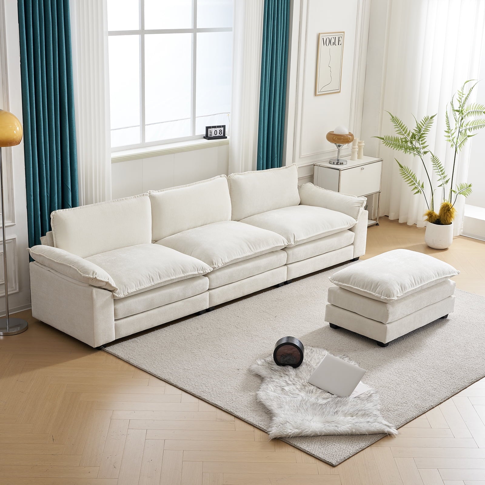 Ktaxon Sectional Sofa L Shaped Couch with Chaise Living Room Sleeper Set, 2 Seats with Chenille and Double Layer Cushions 86 W Beige