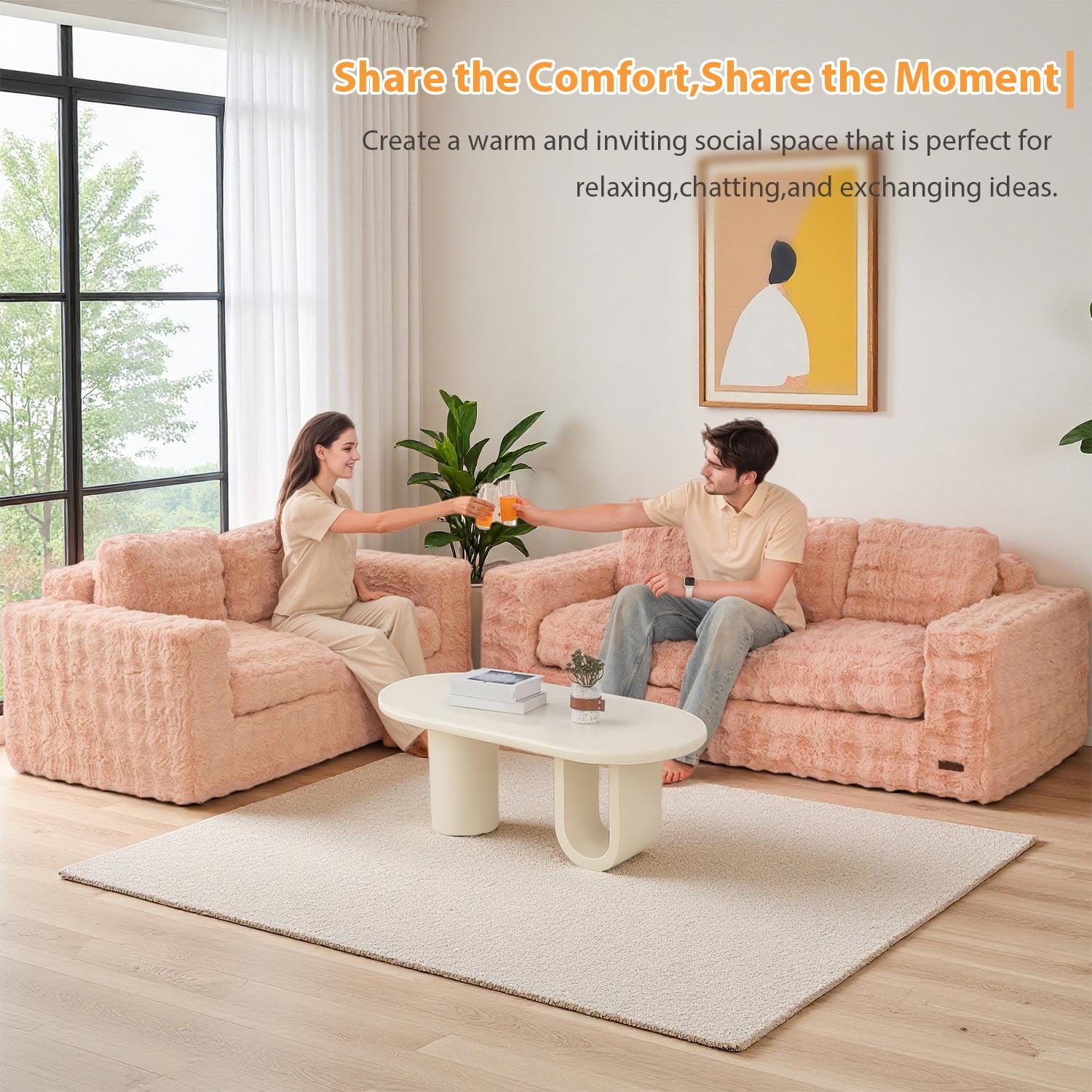 GOODONE Bean Bag Chair Sofa,Giant Loveseat Bubbled Boneless Couch,Modern Soft Comfy Plush Lazy Sofa for Living Room and Apartments,No Assembly Required,Beige