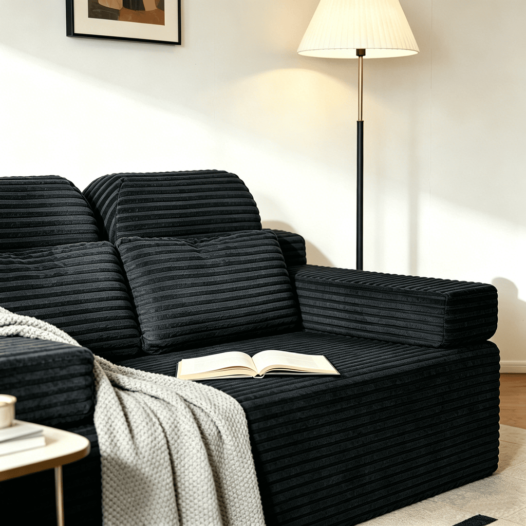 71 High Backrest Sofa for Small Spaces, Compressed Corduroy Couch with Deep Seating for Living Room, Bedroom, Dark Grey