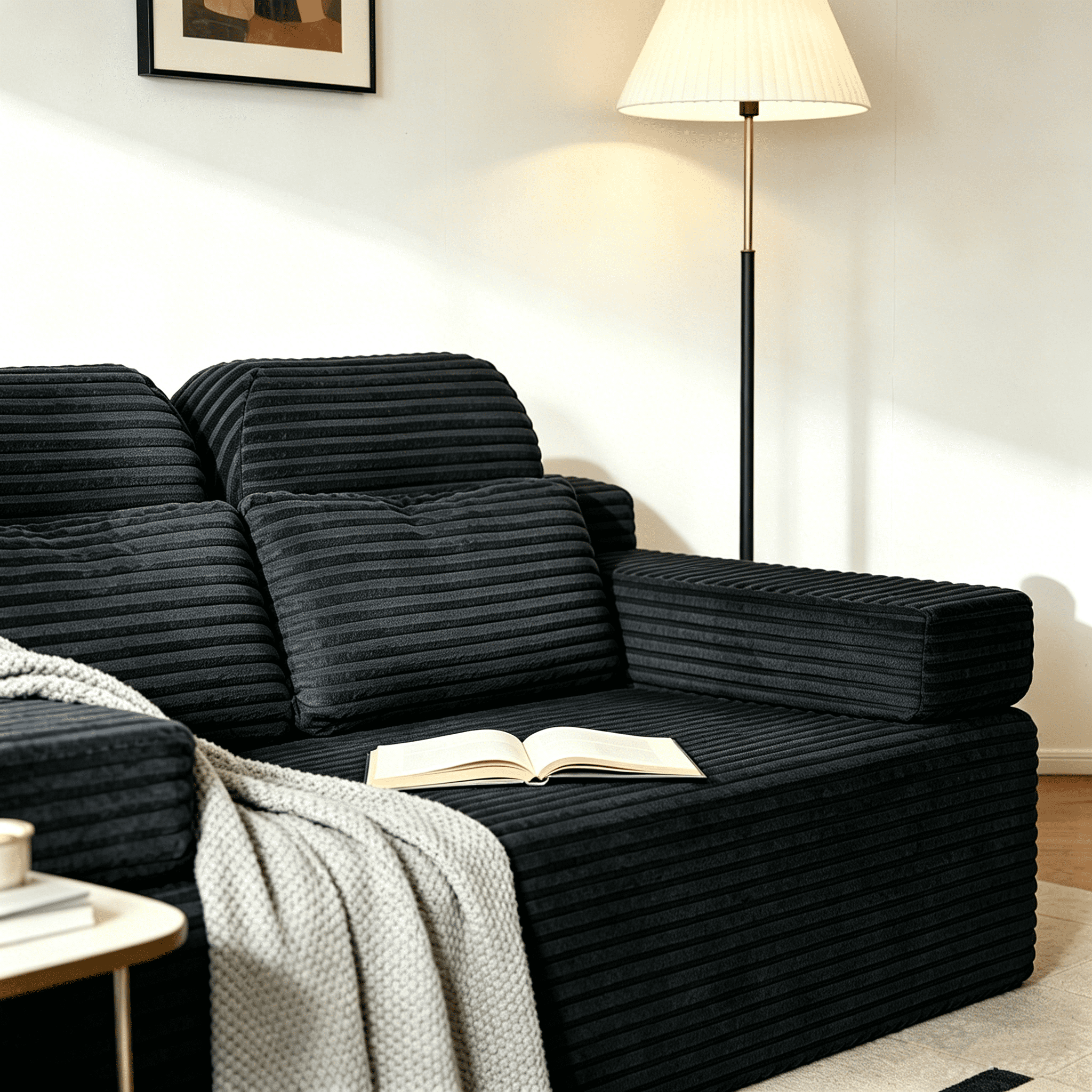 71 High Backrest Sofa for Small Spaces, Compressed Corduroy Couch with Deep Seating for Living Room, Bedroom, Dark Grey