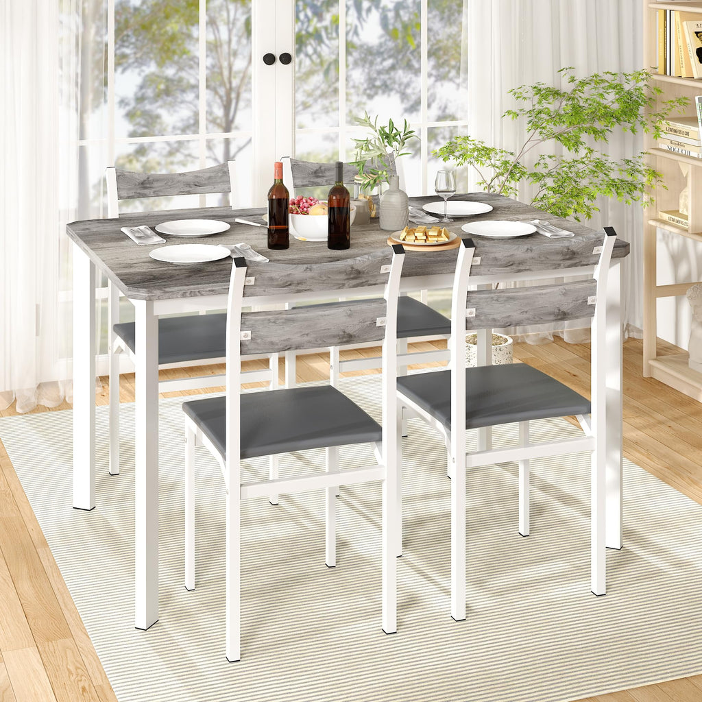 Lamerge 4 Person Dining Table Set, Wooden Dining Table 5 Piece Set with 4 Oak Metal Frame Chairs, Space Saving, Suitable for Apartments, Small Spaces, Kitchens, Breakfast Corners, Espresso Wood C