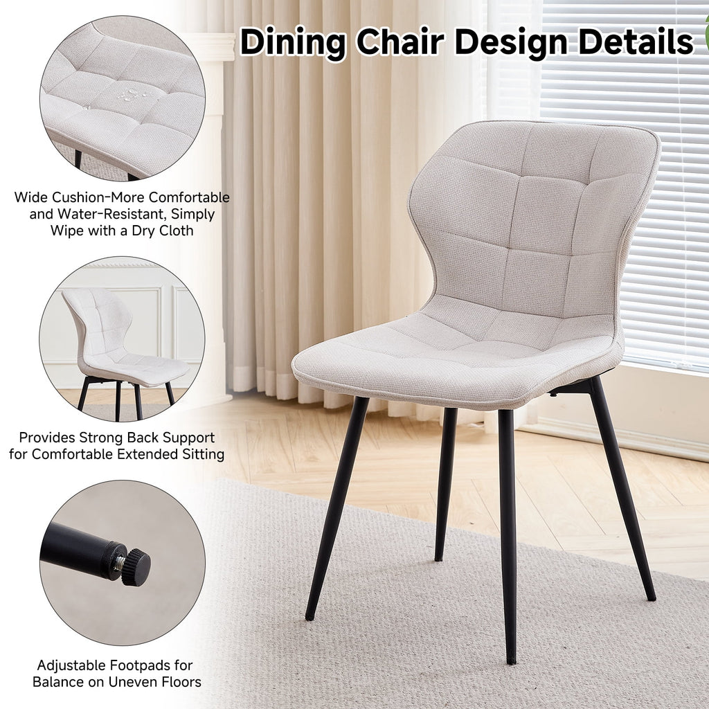 47 Round Dining Table Set for 4 Mid-Century Modern Kitchen Table with 4 Upholstered Chairs Kitchen Coffee Set Dining Table and Chairs for Living Room(Natural Table with 4 Beige Chairs)