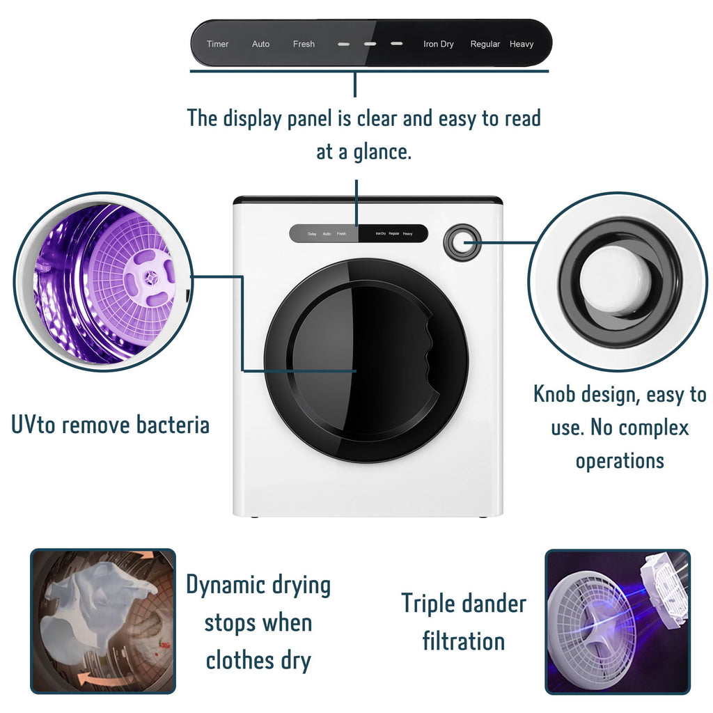 Dessiz 120V Portable Clothes Dryers 1000W Compact Dryer 1.7cu.ft Front Load Stainless Steel 12lbs Electric Dryers Machine with Exhaust pipe for Apartment,RVs,Dorms,Auto Stop and Easy Control