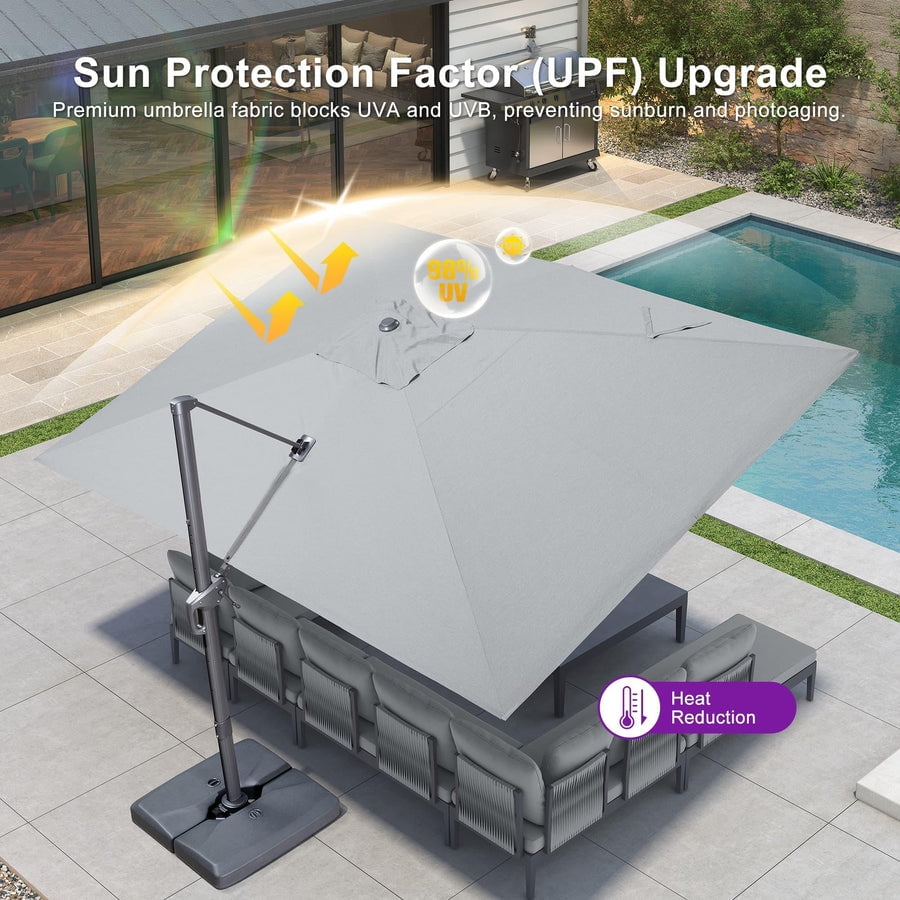 PURPLE LEAF 10' X 13' Rectangle Cantilever Umbrella with Base Outdoor Large Aluminum Patio Umbrella with 3-Year Fade Resistance Recycled Fabric and 360-degree Rotation for Deck Pool, Graphite Grey