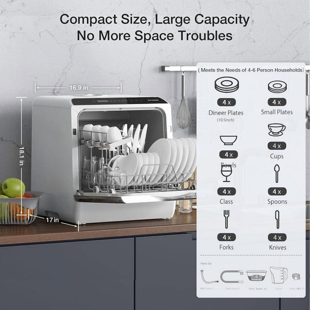 Portable Countertop Dishwashers, Compact Smart Dishwashers with 5 L Built-in Water Tank,5 Modes and Baby Care for Apartments& RVs, No Installation Needed