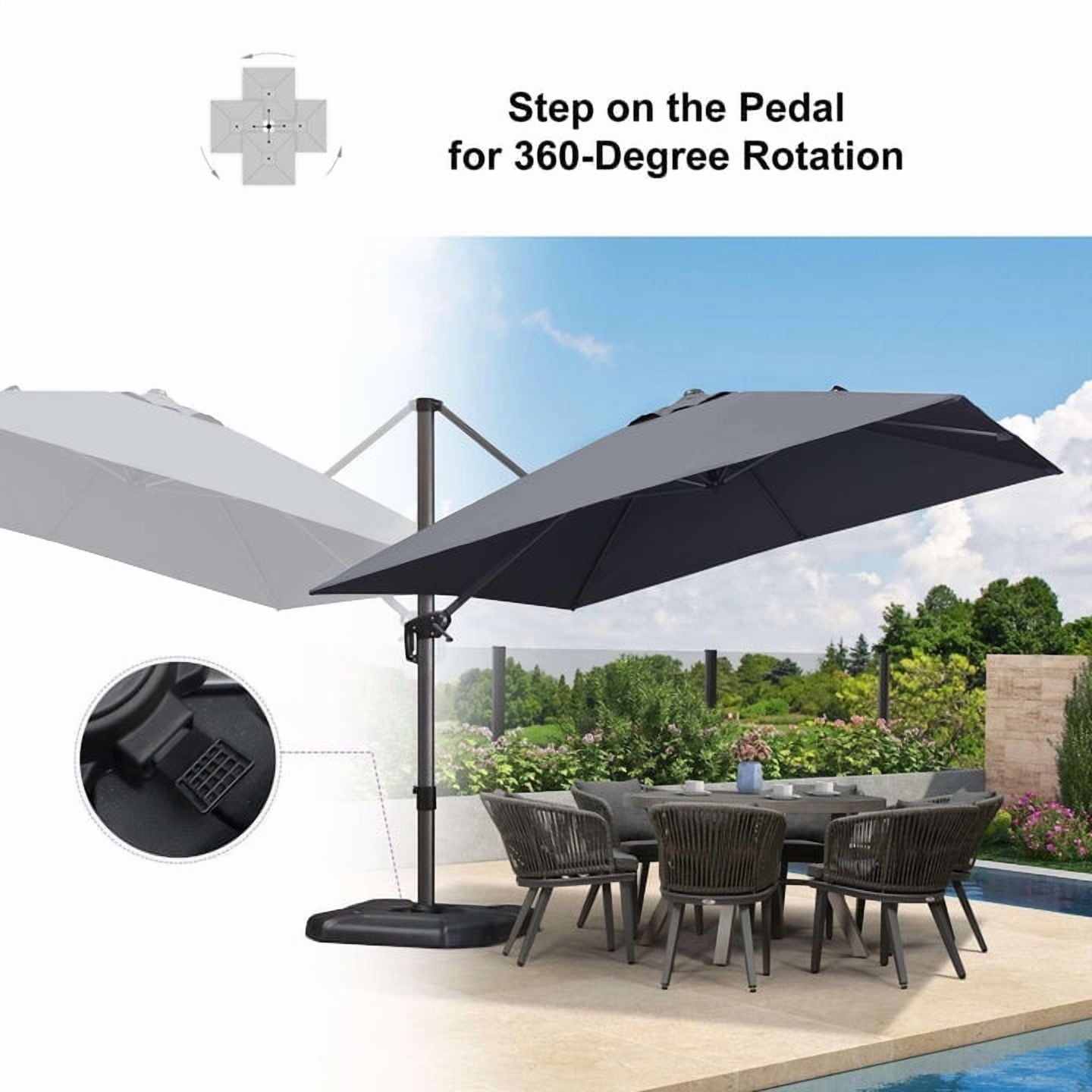 PURPLE LEAF 10x10 Ft Cantilever Umbrella Square Outdoor Patio Umbrella Large Offset Hanging Umbrella Aluminum Umbrella with 360°Rotation Adjustable Garden Pool Umbrella,Gray