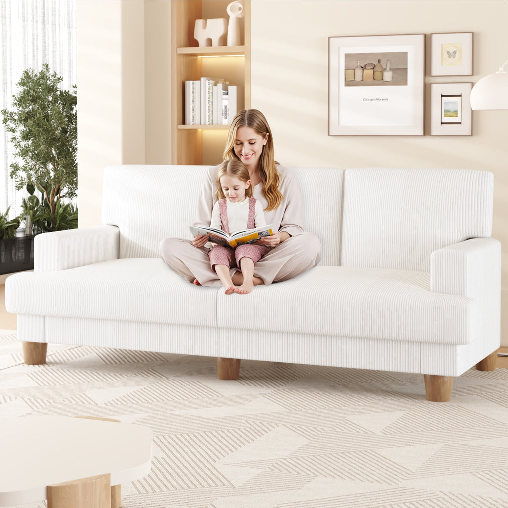 AAQZ 87 Corduroy Sofa Couch for Living Room, 3 Seater Deep Seat Comfy Couch in a Box, 2 Cushions, 2 Pillows Tool-Free Setup,Gray