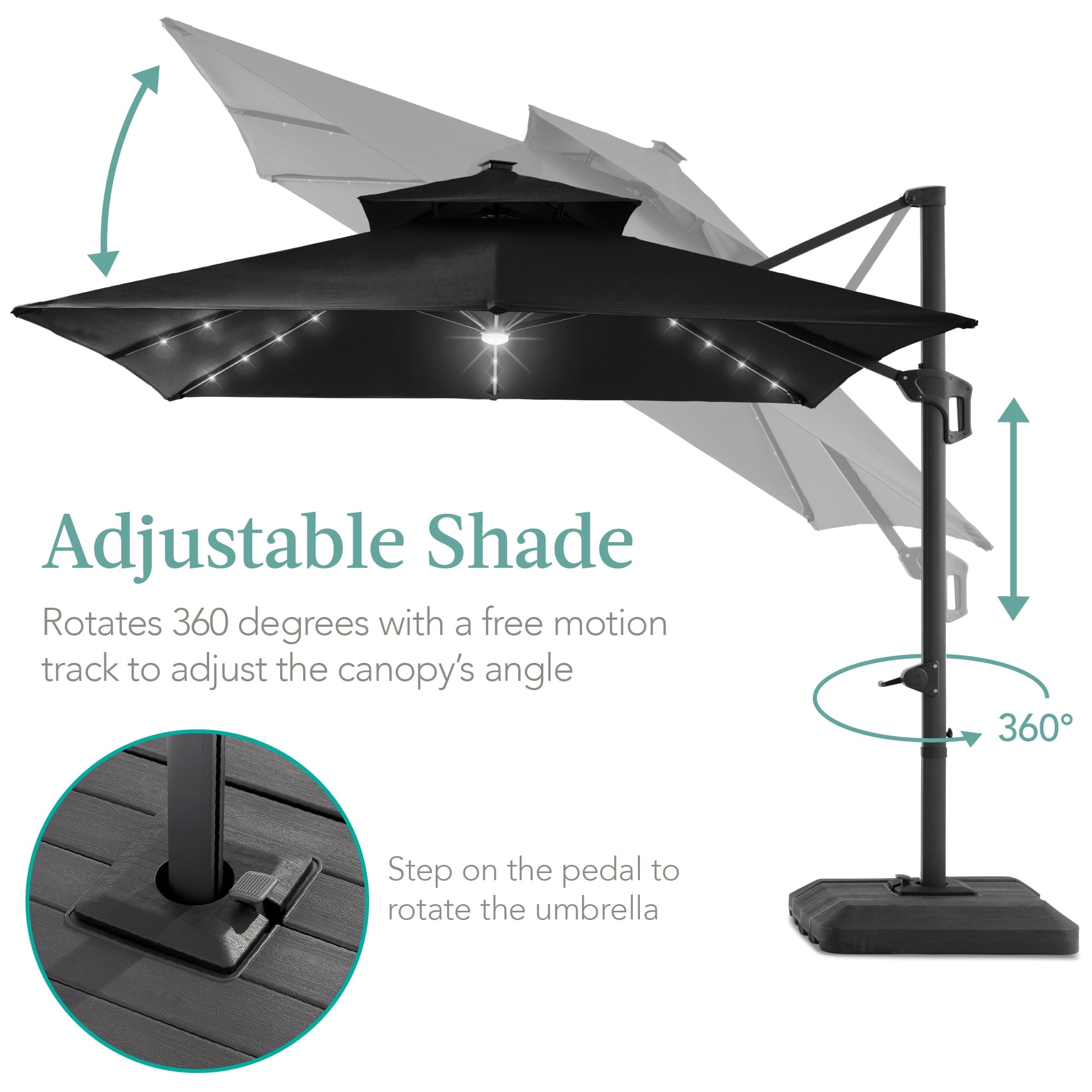 Best Choice Products 10x10ft 2-Tier Square Outdoor Solar LED Cantilever Patio Umbrella w/ Base Included - Tan