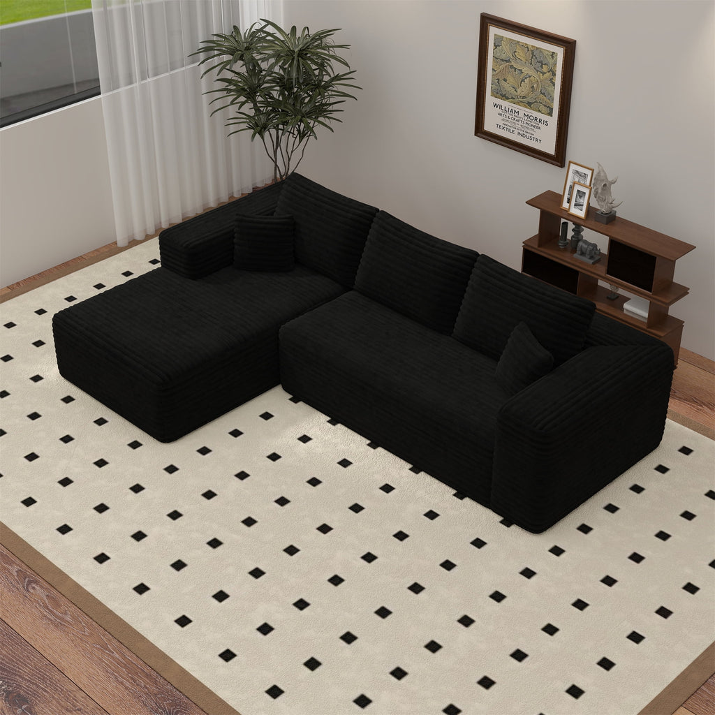 Aukfa 95 Cloud Sectional Sofa Deep Seat Boneless Couch Modular L-Shaped Couch, Left Chaise Corduroy Sofa for Living Room, Black