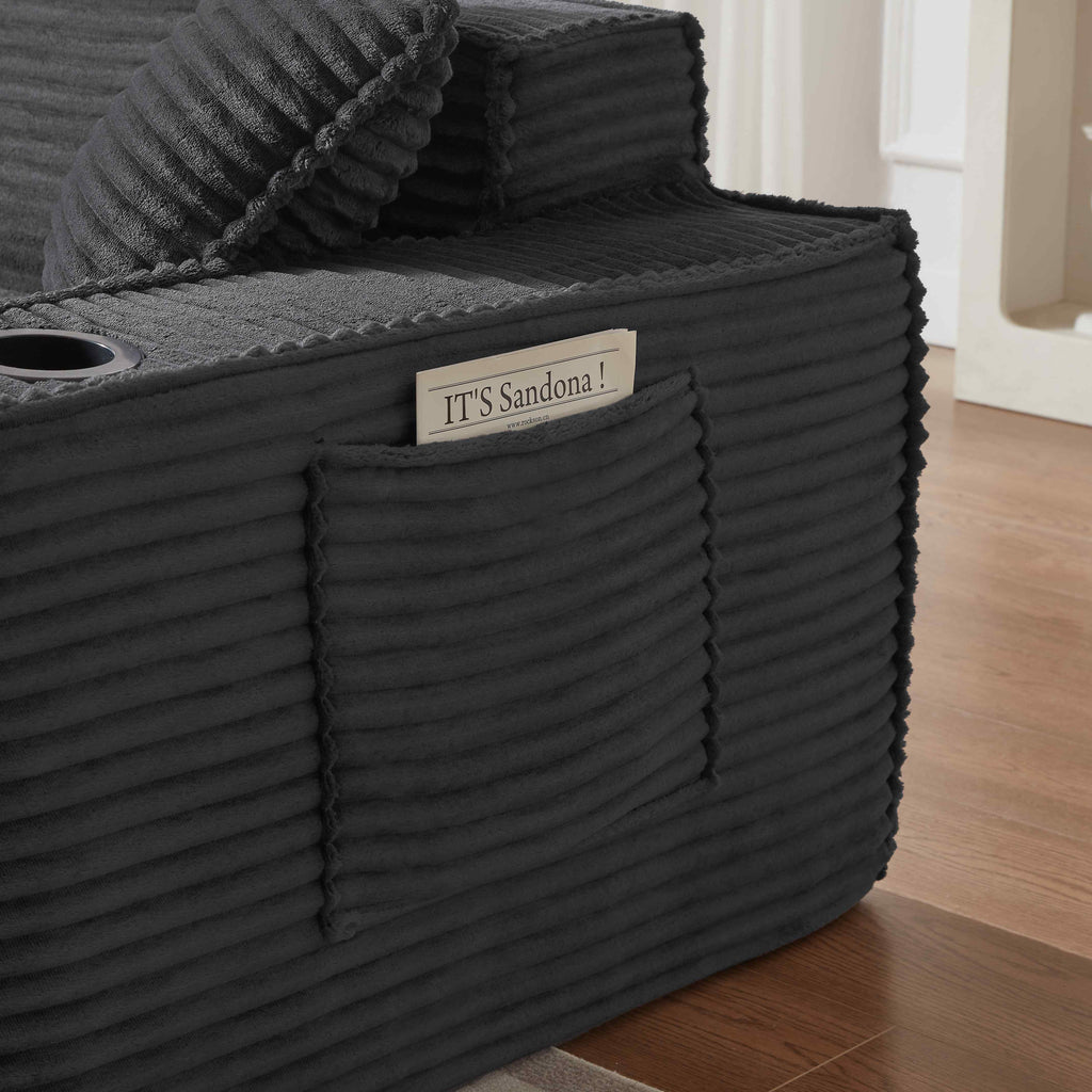 FFH 80.7 Corduroy Sofa, 3 Seater Boneless Cloud Couch for Small Living Rooms, Apartments and Offices, Black
