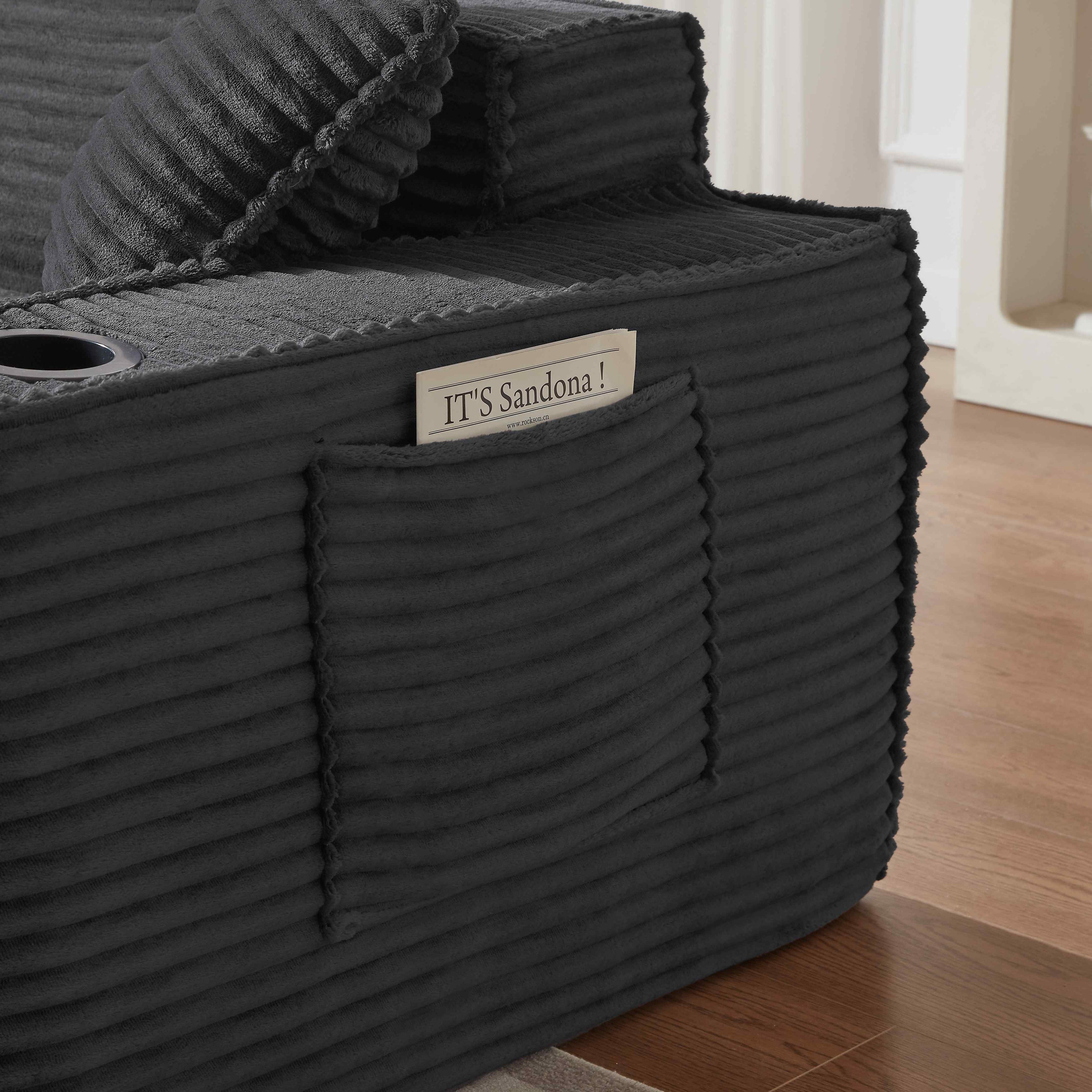 FFH 80.7 Corduroy Sofa, 3 Seater Boneless Cloud Couch for Small Living Rooms, Apartments and Offices, Black