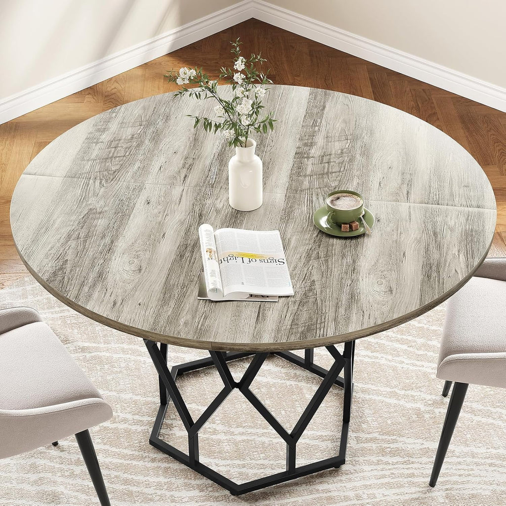 M optimized Round Dining Table for 4-6 People, 47 Farmhouse Kitchen Table, Modern Circle Dinner Table with Sturdy Base, Industrial Wood Dinning Room Table for Kitchen