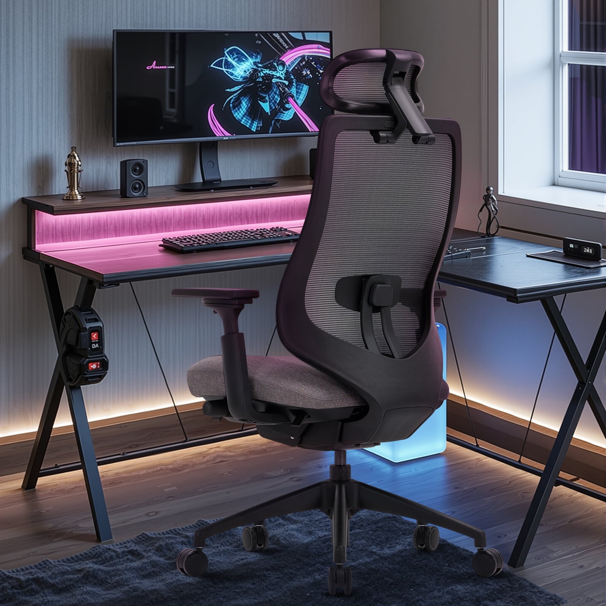 COLAMY ATLAS-01 Ergonomic Office Chair, High Back Office Executive Desk Chair, Mesh Office Chair Lumbar Support with Adjustable Headrest and 4D Arms, Slide Seat, Tilt Lock-Darkgrey