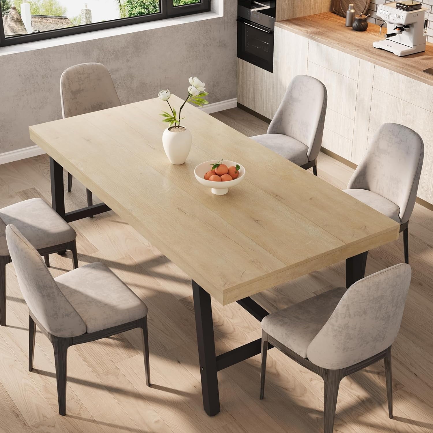 70.87 Inch Long Large Rectangle Dining Table for 6-8 People, Modern Kitchen Dining Room Table with Rustic Wooden Tabletop & Strong Metal frame(Only Gray Walnut Table)