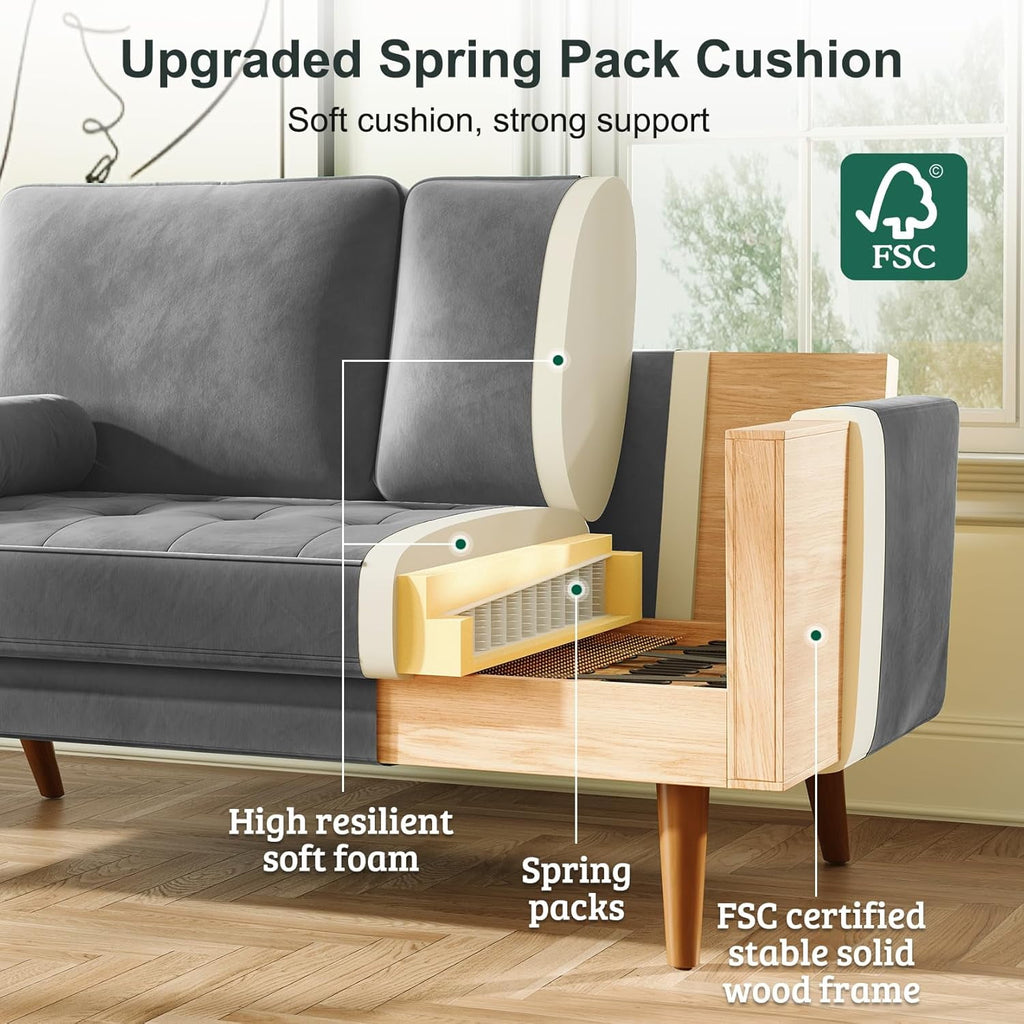 Neche Sofa for Living Room,Solid Wood Foot, 2 Seater Small Modern Loveseat Couch in a Box  - Black