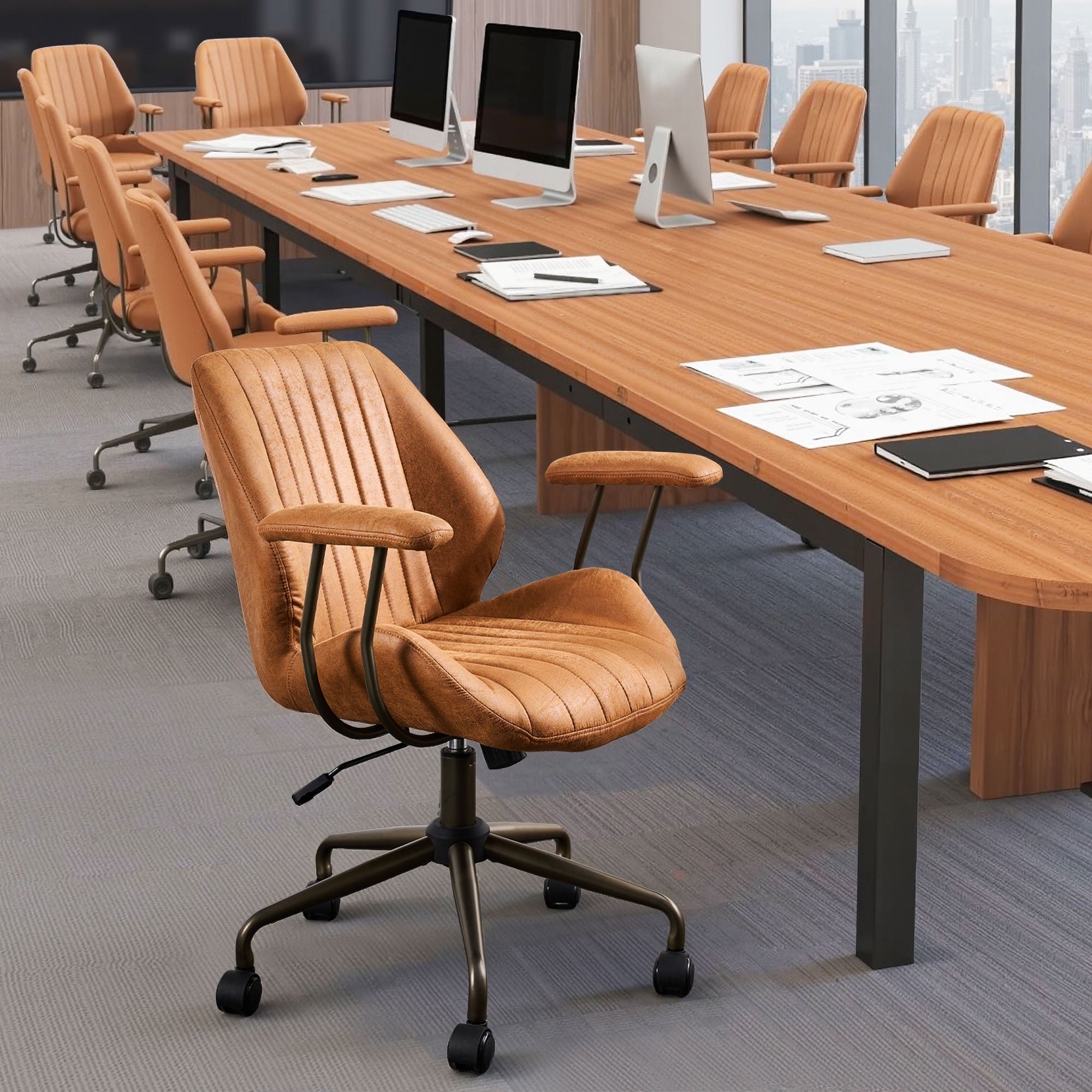 Toject Ergonomic Office Chair, High Back Big Comfy Home Office Chair with Lumbar Support, Mid-Century Modern Computer Executive Office Chair, Brown
