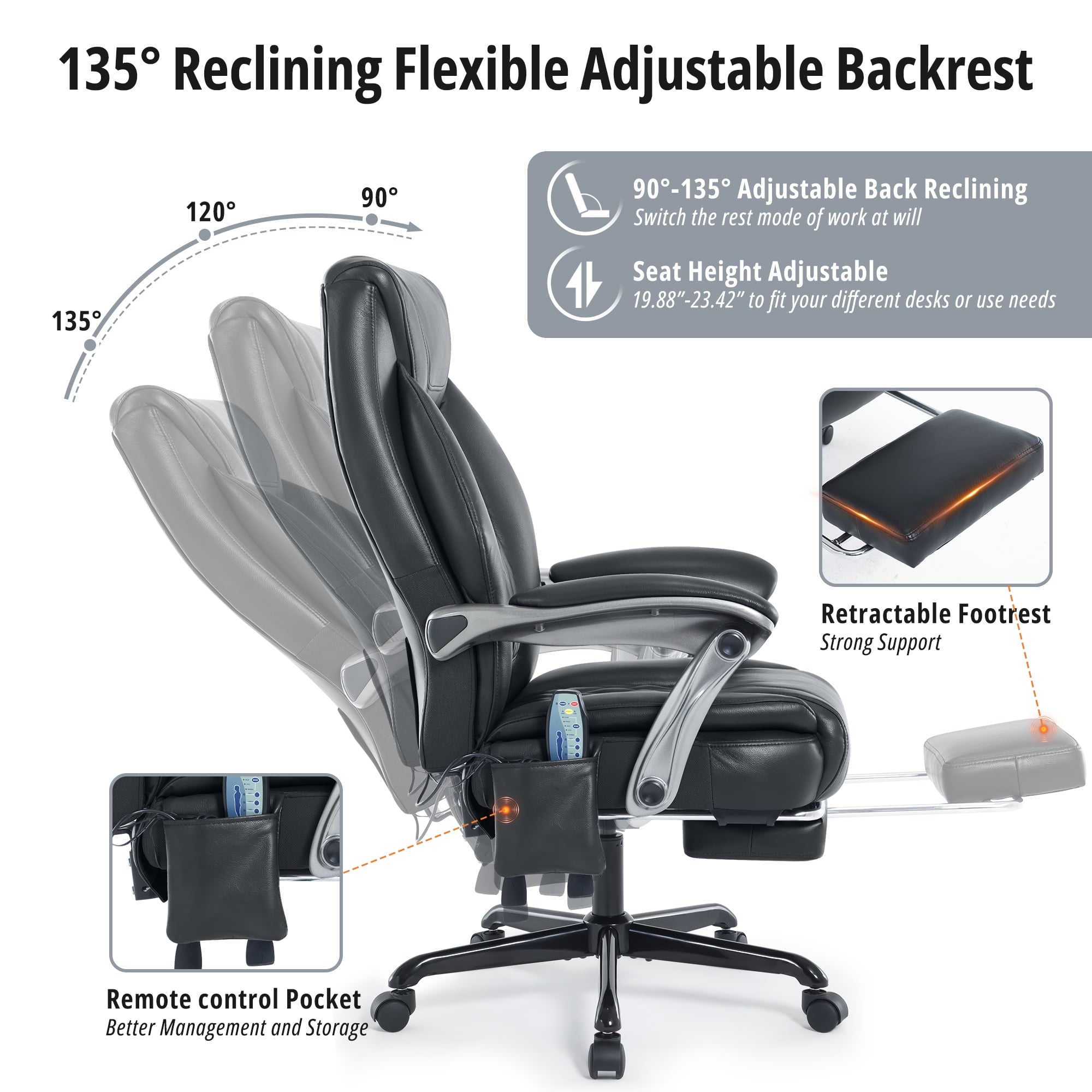 Heated Massage Office Chair with 6 Points Vibration, Reclining Ergonomic Desk Chair with Footrest for Extra Comfort, PU Leather High Back Executive Computer Chair, Thick Padded Massage Chair