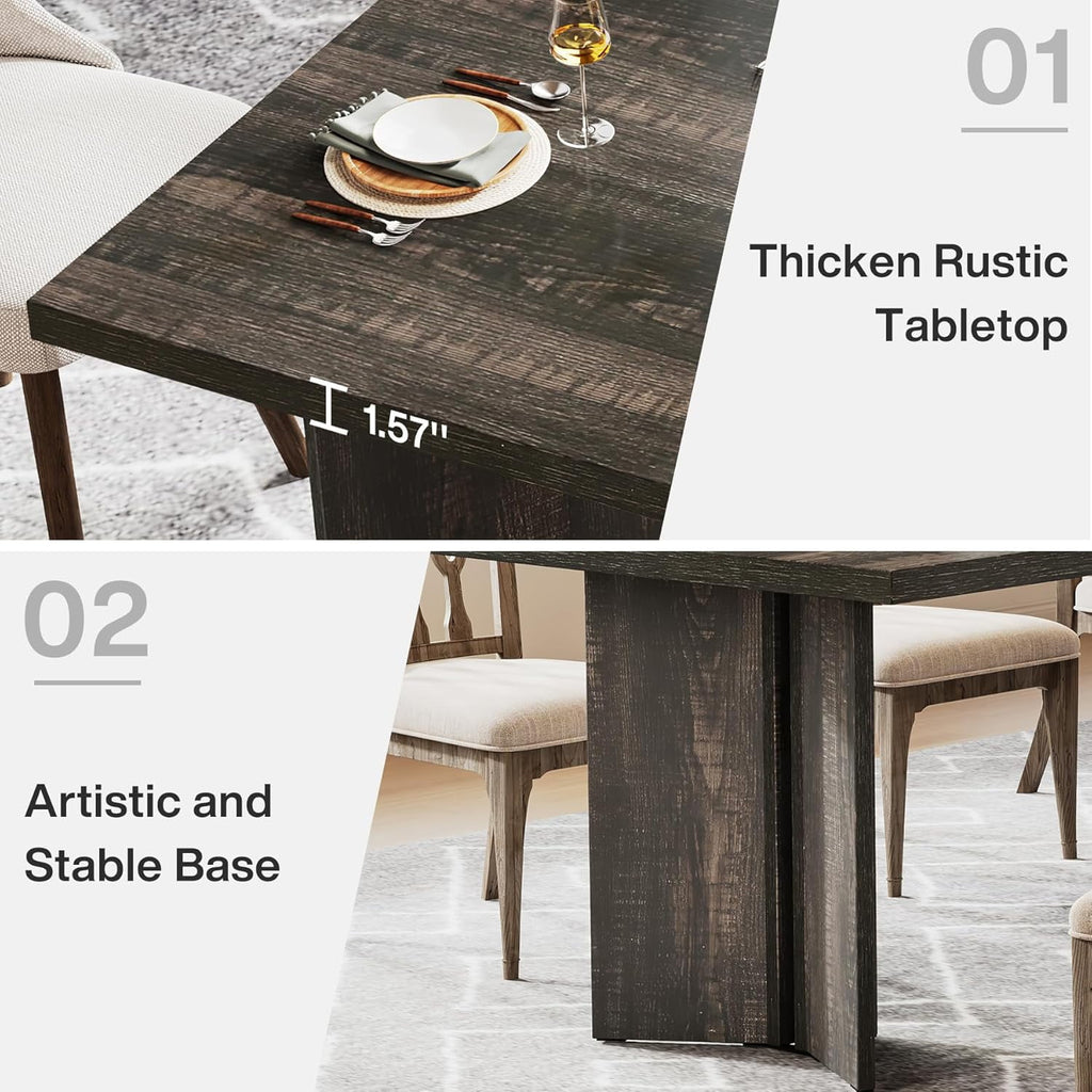 Tribesigns 63 Dining Room Table for 4-6, Wood Rustic Dinner Table for Kitchen, Dark Brown
