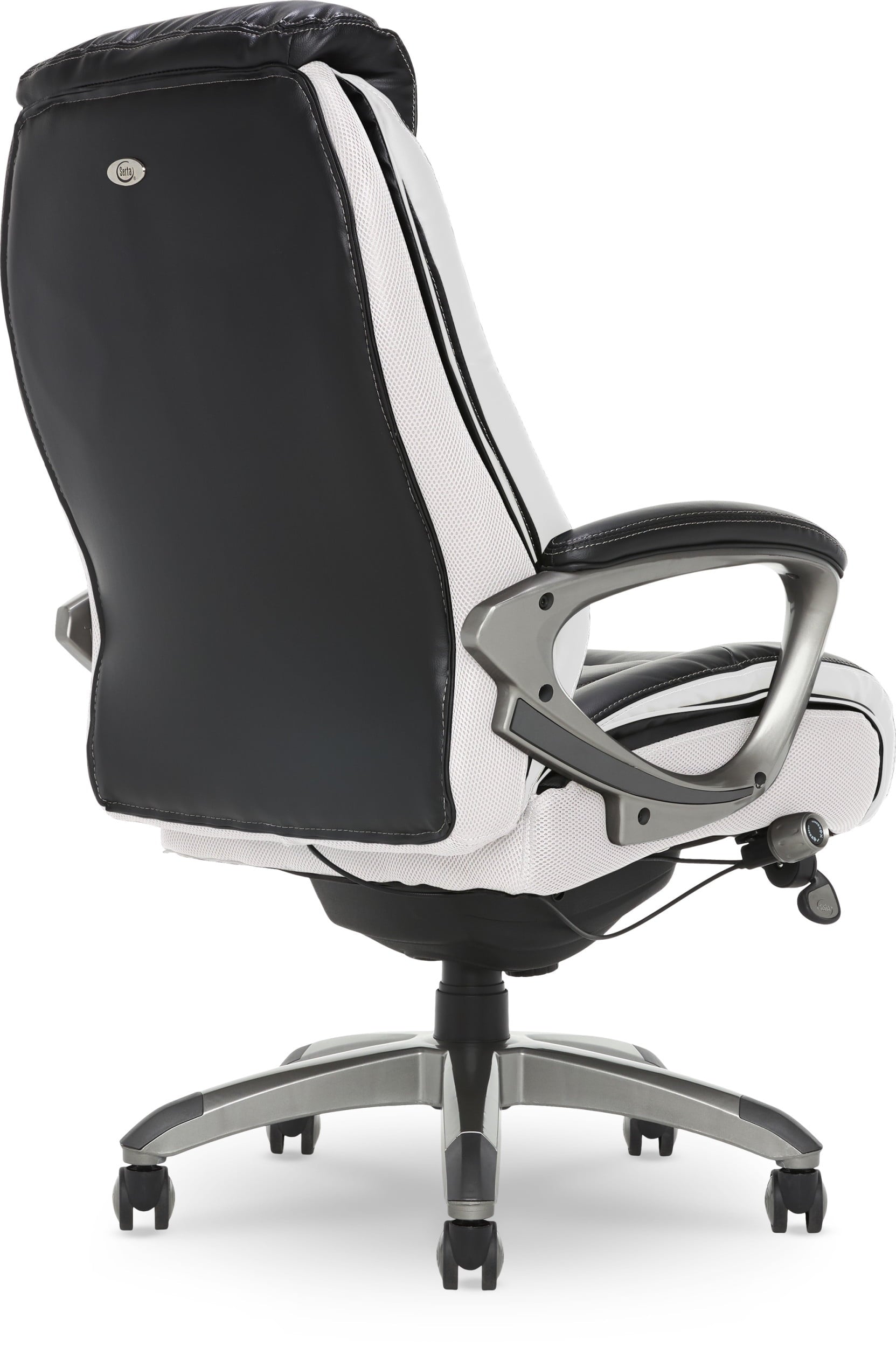 Serta Lautner Executive Home Office Desk Chair, Ergonomic High-Back with Adjustable Lumbar and Body Pillows, SmartLayers and ComfortCoils Technology, Mesh and Bonded Leather, Black and Gray
