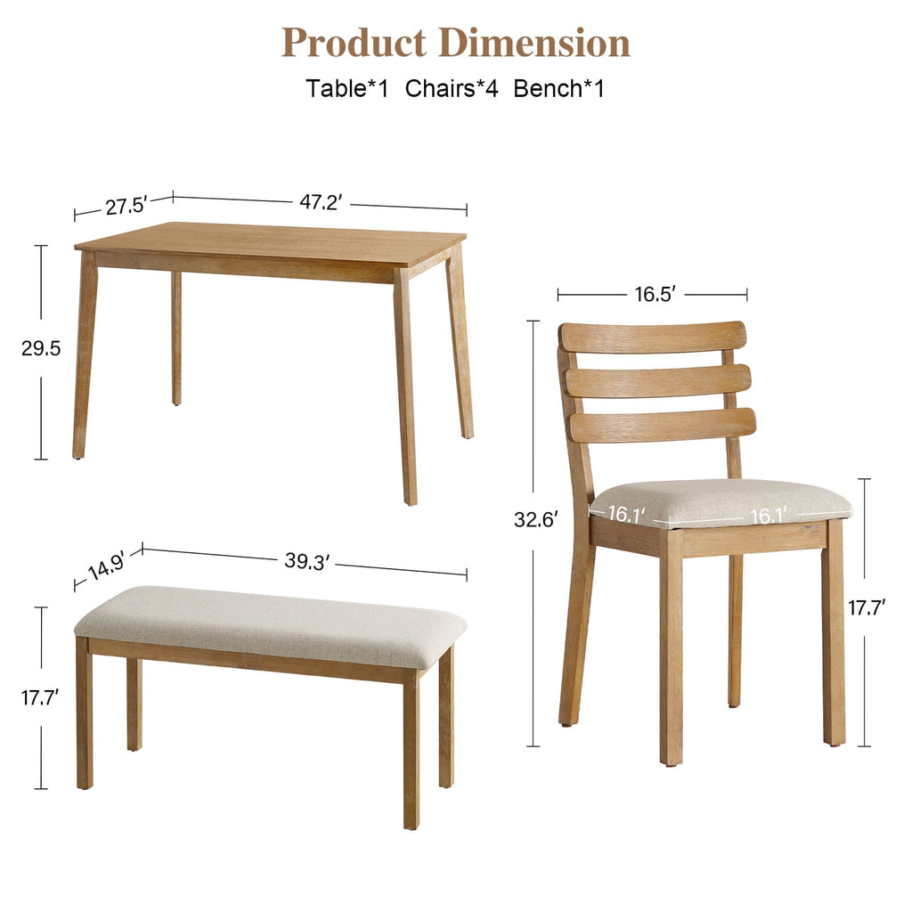 Kithkasa 47 Dining Table for 6 People,Wooden Farmhouse Kitchen Table for Kitchen, Living Room,Dining Room,Natural