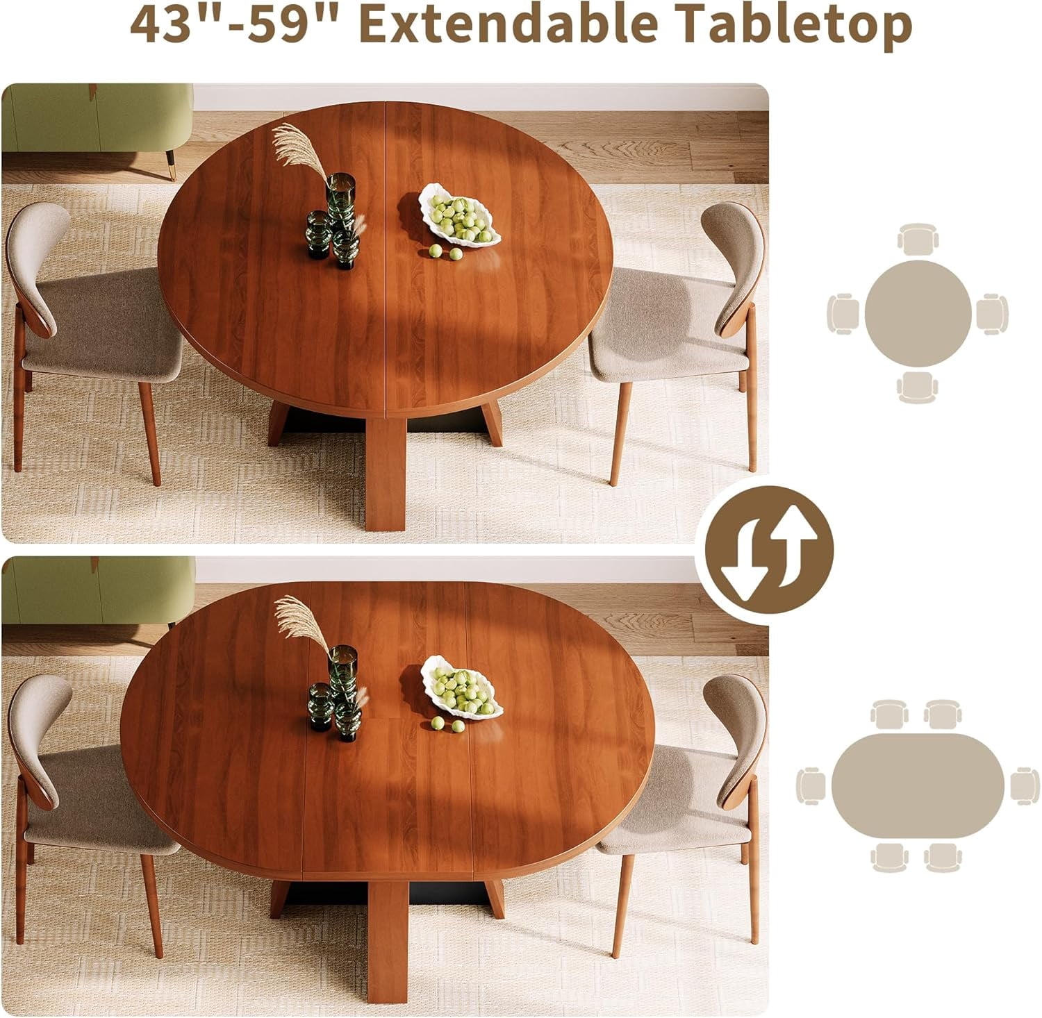 Laisnet 47 Round Dining Table for 6, Modern Wooden Dinner Table for Kitchen Living Room, Black
