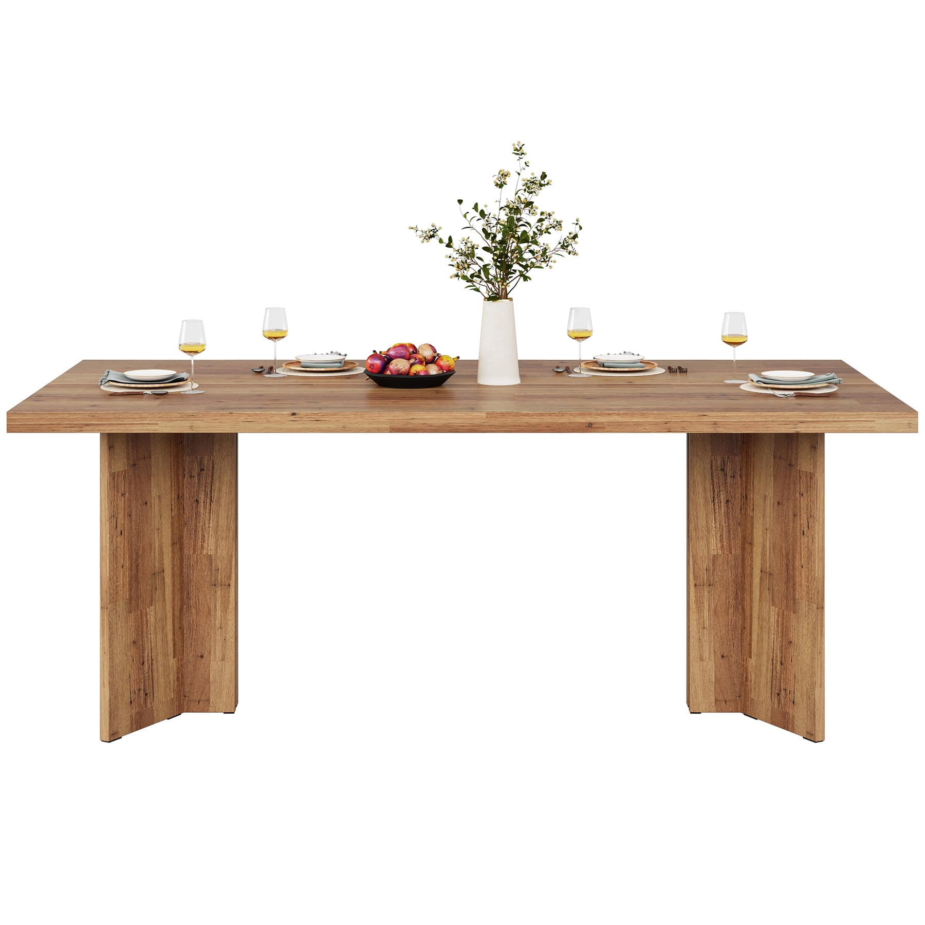 Fnova 63 Rectangular Modern Dining Table, Wooden Modern Kitchen Table for 6 People for Dining Room, Warm Brown (Chairs Not Included)