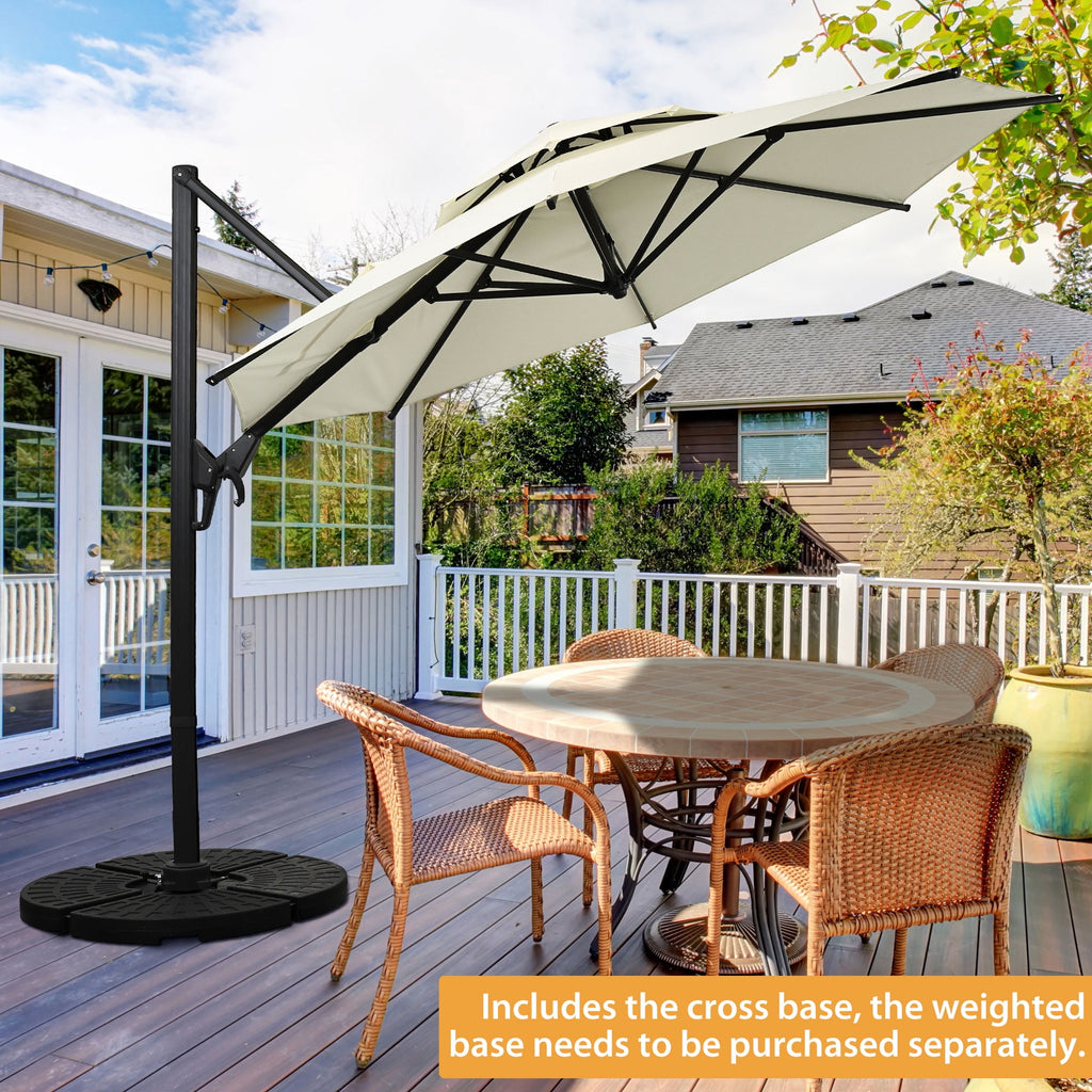 Ainfox 10ft Double Top Heavy-Duty Patio Cantilever Umbrella with lights and Cross Base, Outdoor Large Offset Hanging Aluminum Rotation Sun Shade Solar Umbrella with 360°Rotation Adjustable,Khaki