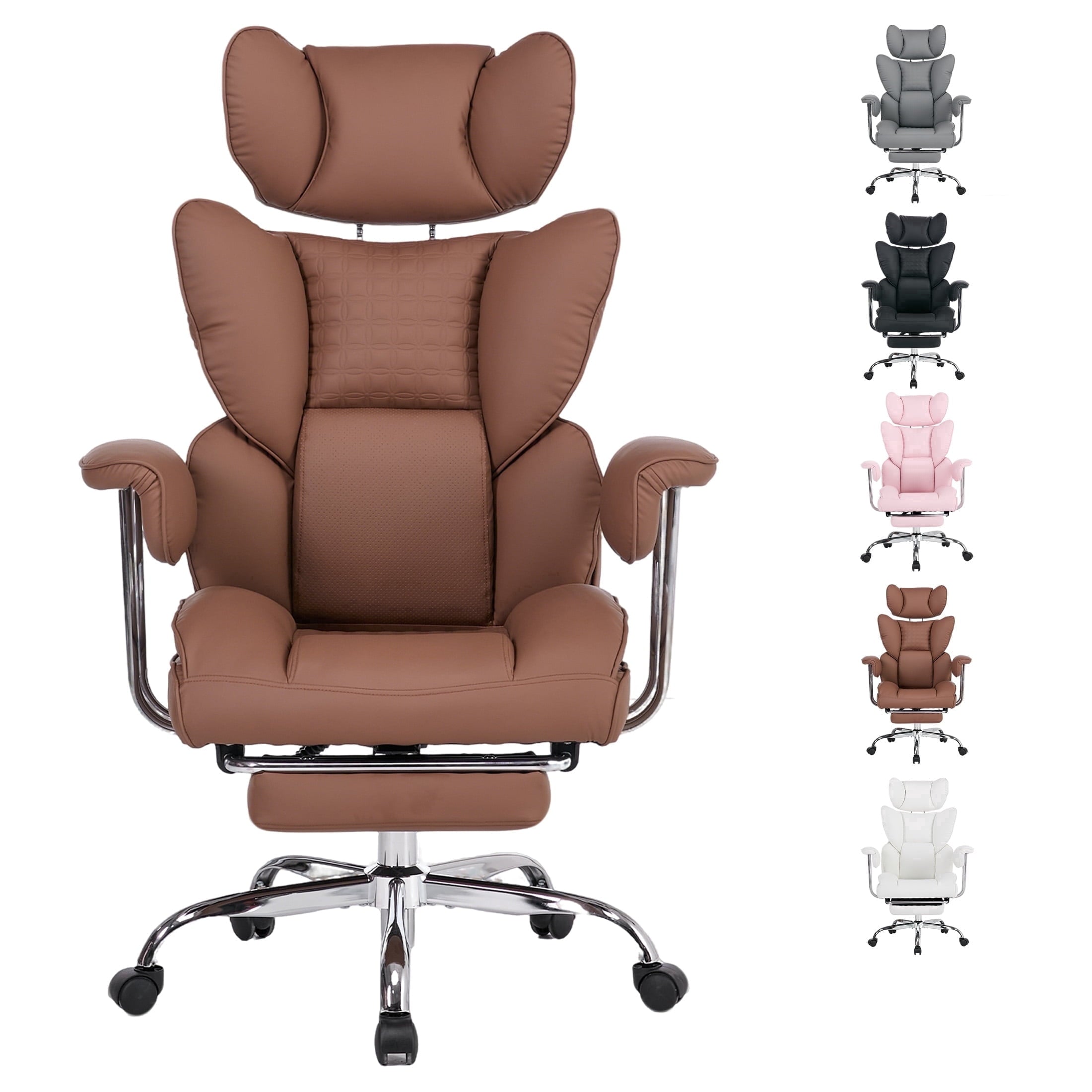 edx Executive Home Office Desk Chair, Ergonomic Big Tall High Back with Footrest & Lumbar Support, Reclining Comfy PU Leather Computer Gaming Chair with Swivel Wheels, Height Adjustable, Black