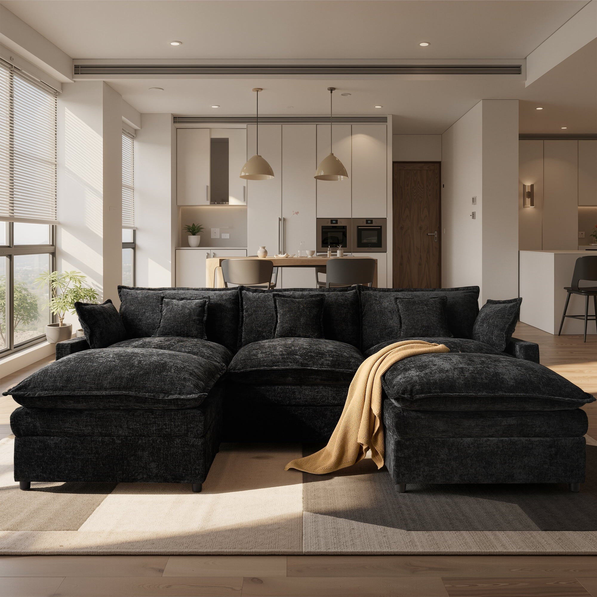 Ovios 108 Modular Sectional Sofa U-Shaped Cloud Couch with 2 Ottomans, Comfy Living Room Furniture, Chenille, Gray