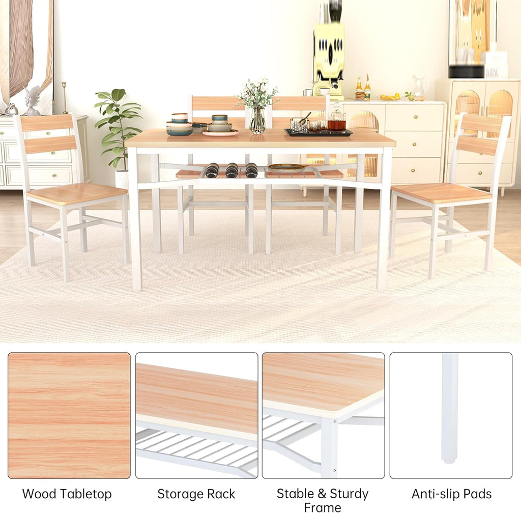 LinkRomat Dining Table Set for 4, Farmhouse Kitchen Table with 4 Wood Chairs, Dining Room Set for Breakfast Nook, Small Places, Restaurant, Gray