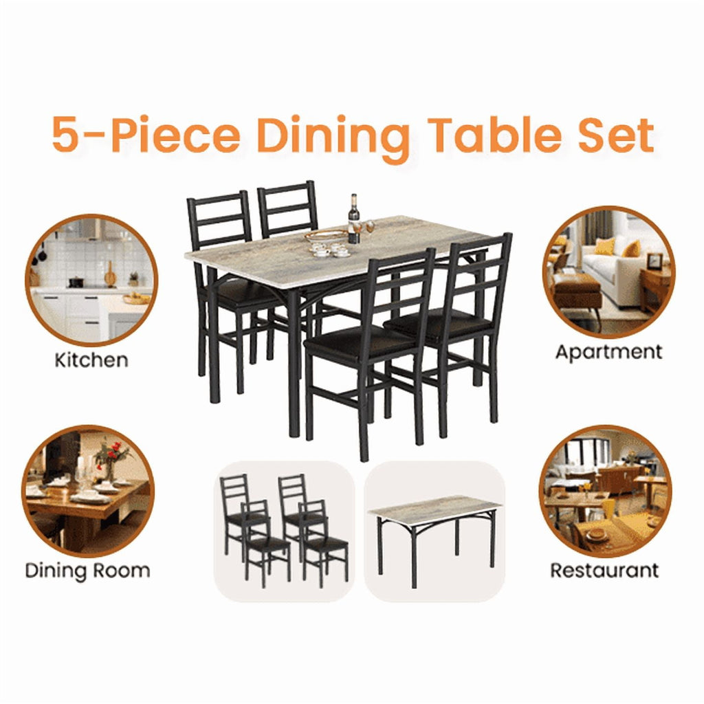 Baxluxe 4-person dining table set, farmhouse-style wooden kitchen dining table and chair set, farmhouse 5-piece dining table set with storage rack, small kitchen dining table set,Black