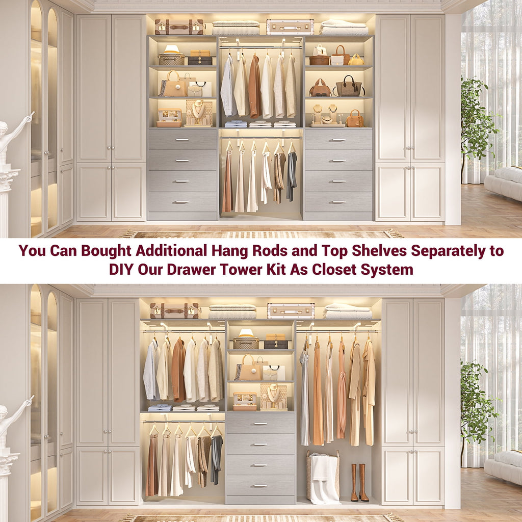 Homieasy 21.3 Inch Freestanding Closet System with 4 Wood Drawers and 3 Shelves for Walk-in Closet, Bedroom, White