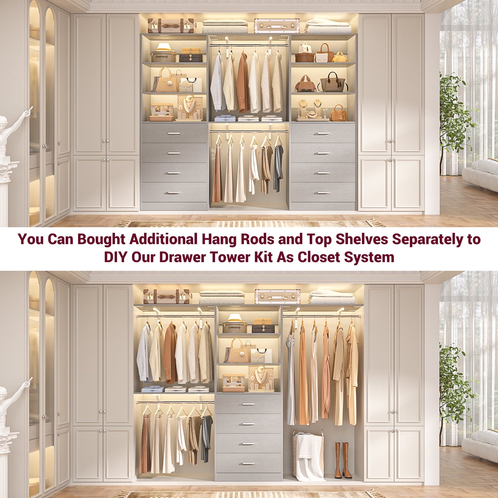 Homieasy 21.3 Inch Freestanding Closet System with 4 Wood Drawers and 3 Shelves for Walk-in Closet, Bedroom, White
