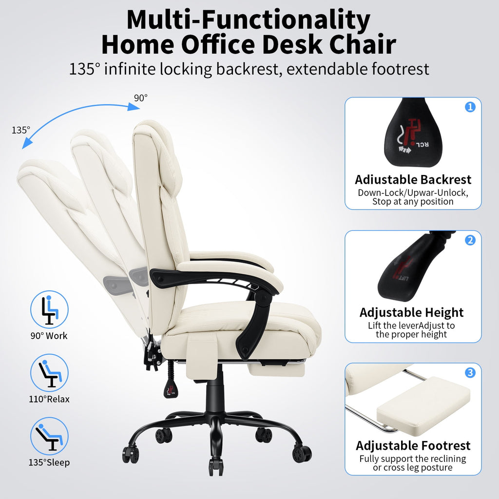 Hoffree Massage Office Chair 400LBS Executive Office Chair Massage and Footrest Big and Tall Office Chair with Heated Lumbar Support, Ergonomic Computer Desk Chair Reclining High Back Leather Office