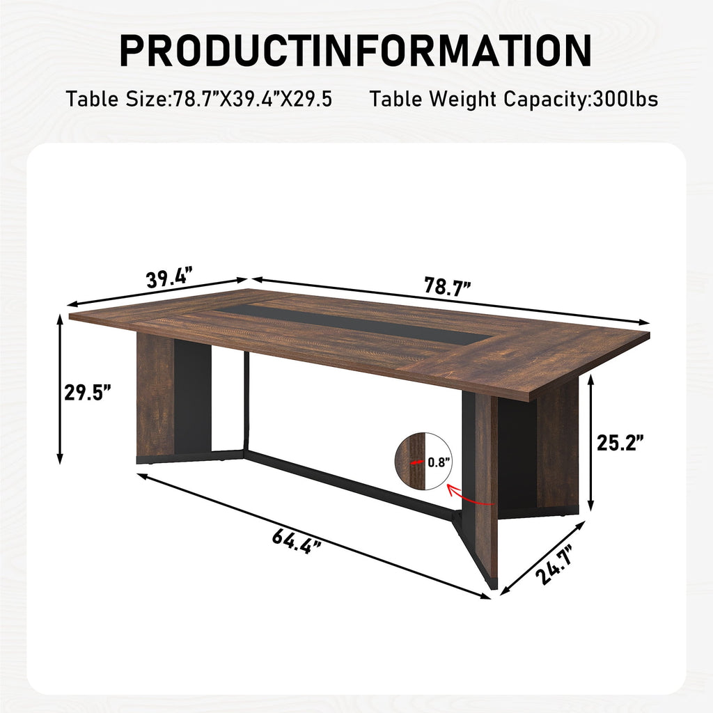 71 inch Large Rectangular Dining Table for 6-8 People, Dining Table with Marble-Color Wood Waterproof Tabletop and Adjustable Leg, 6ft Luxurious Family Dinner Table for Office Kitchen Living Room