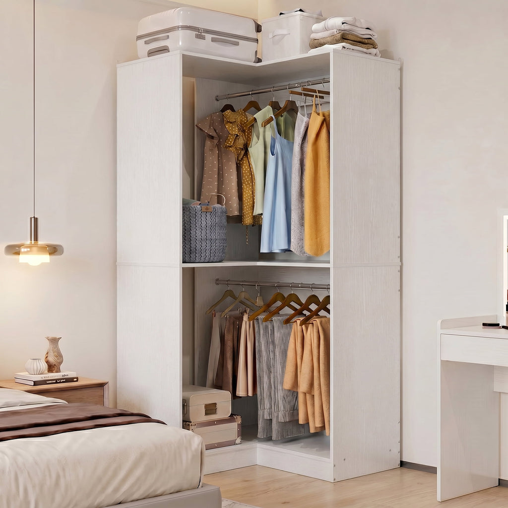 Homieasy 32'' W Corner Closet System with Hanging Rod, White